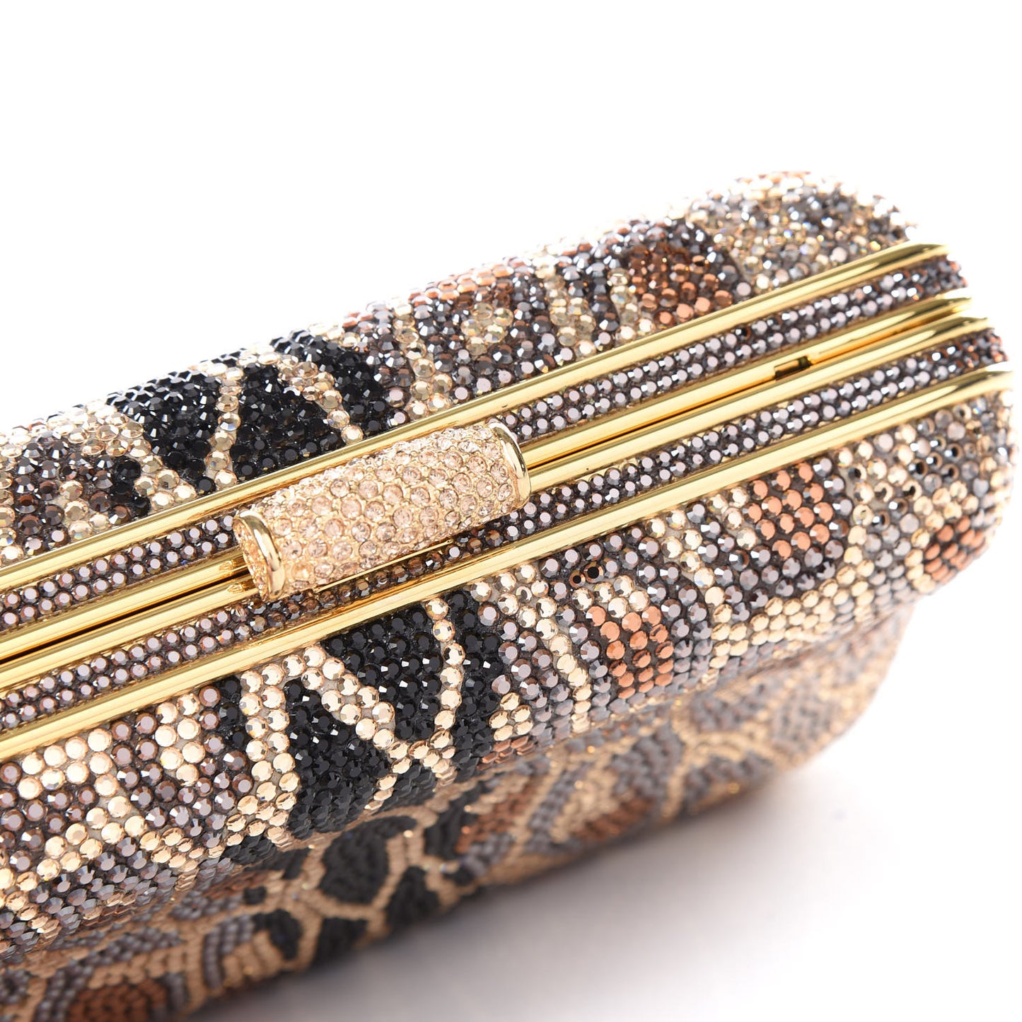 Crystal Leopard Minaudiere Clutch Gold Brown