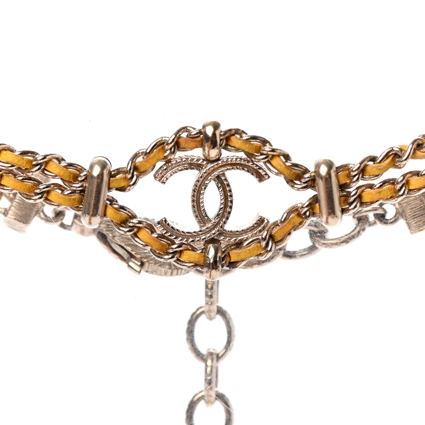 Metal Lambskin CC Chain Link Necklace Gold Yellow