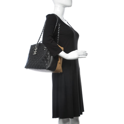 Chanel Calfskin Quilted Feather Weight Bowling Bag Black Beige 2 of 11