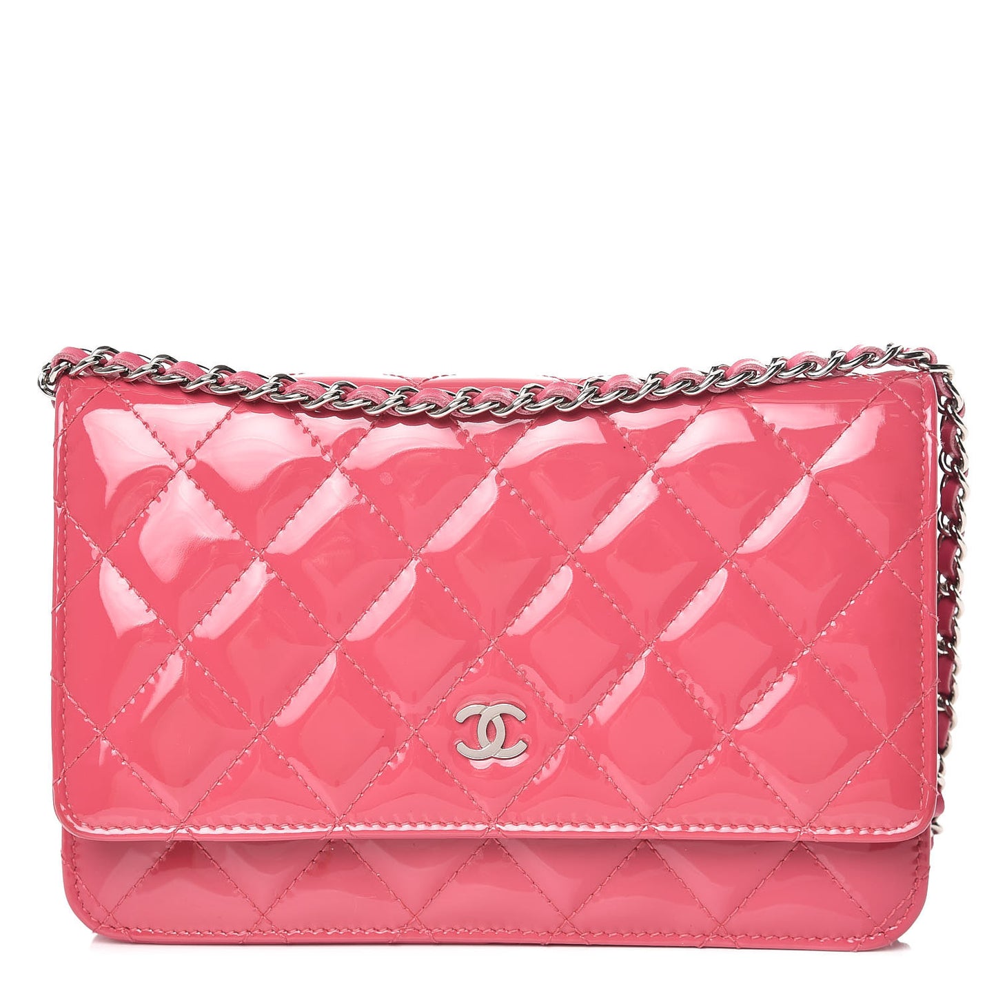 Patent Quilted Wallet On Chain WOC Dark Pink