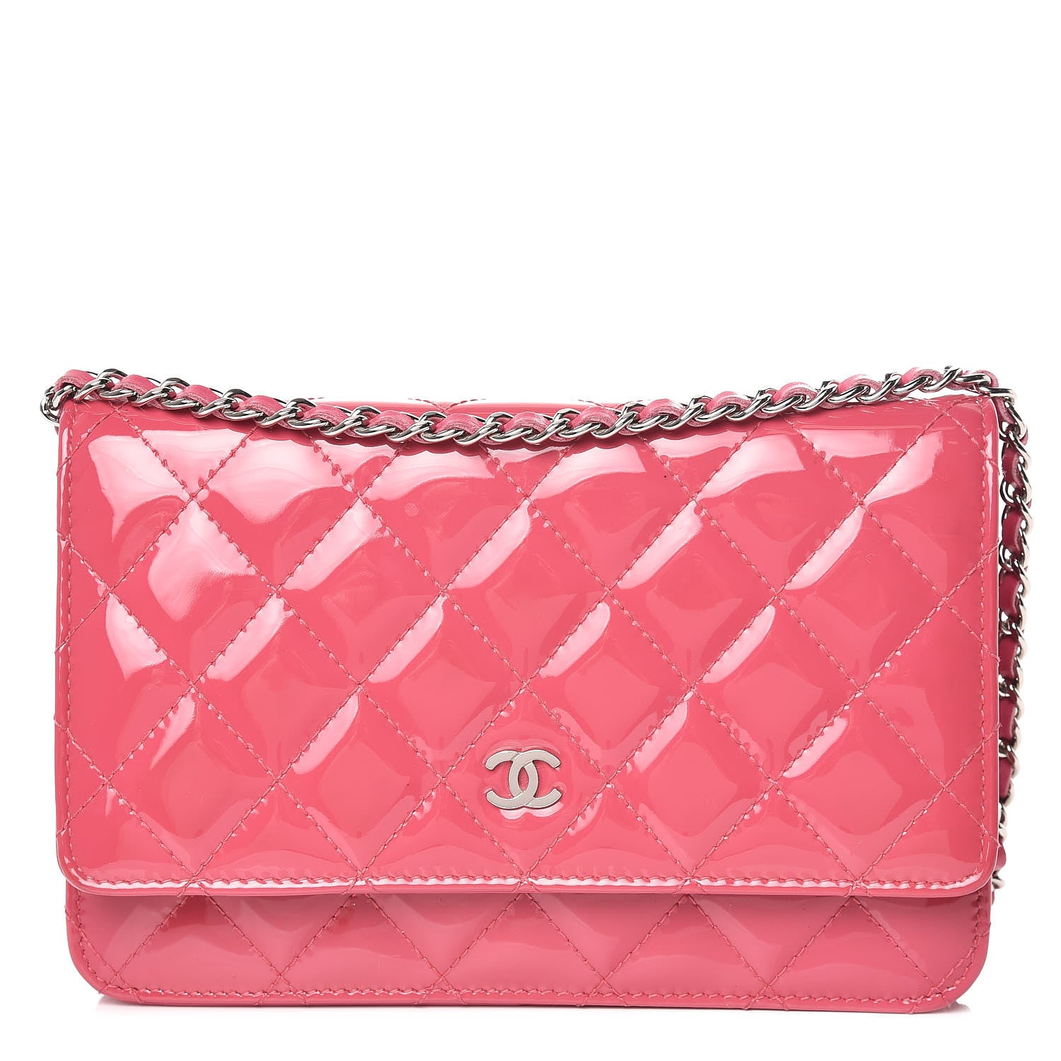 Chanel Patent Quilted Wallet On Chain WOC Dark Pink 1 of 11