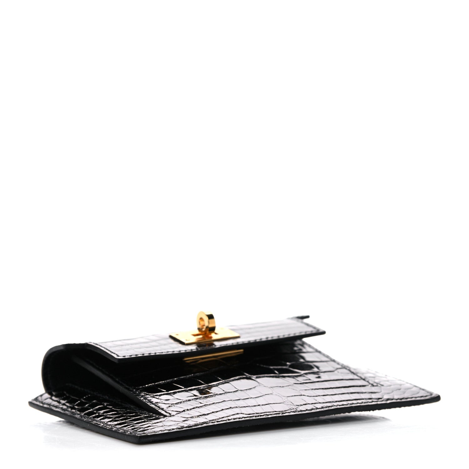 Hermes Shiny Alligator Kelly Pocket Compact Wallet Black 4 of 8
