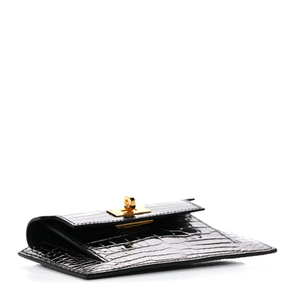 Hermes Shiny Alligator Kelly Pocket Compact Wallet Black 4 of 8
