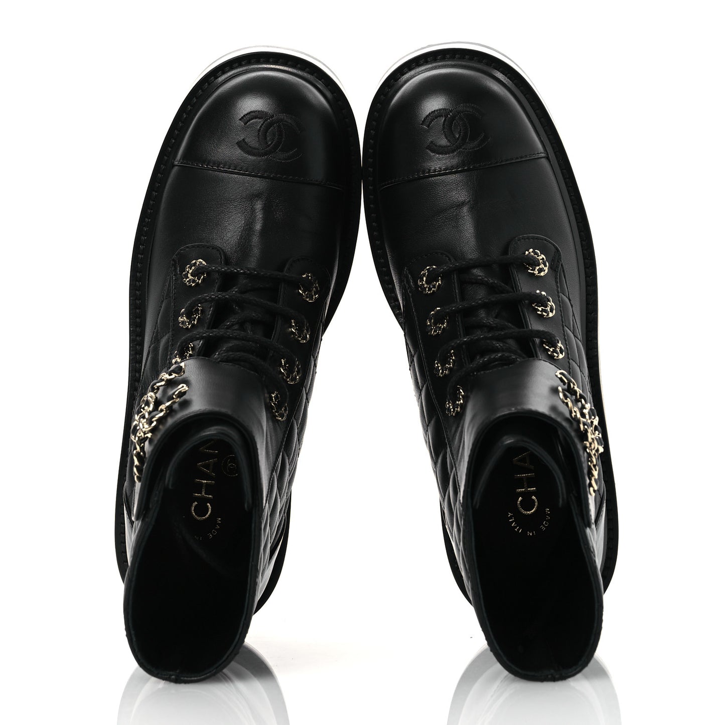 Lambskin Calfskin Quilted Lace Up Combat Boots 38 Black