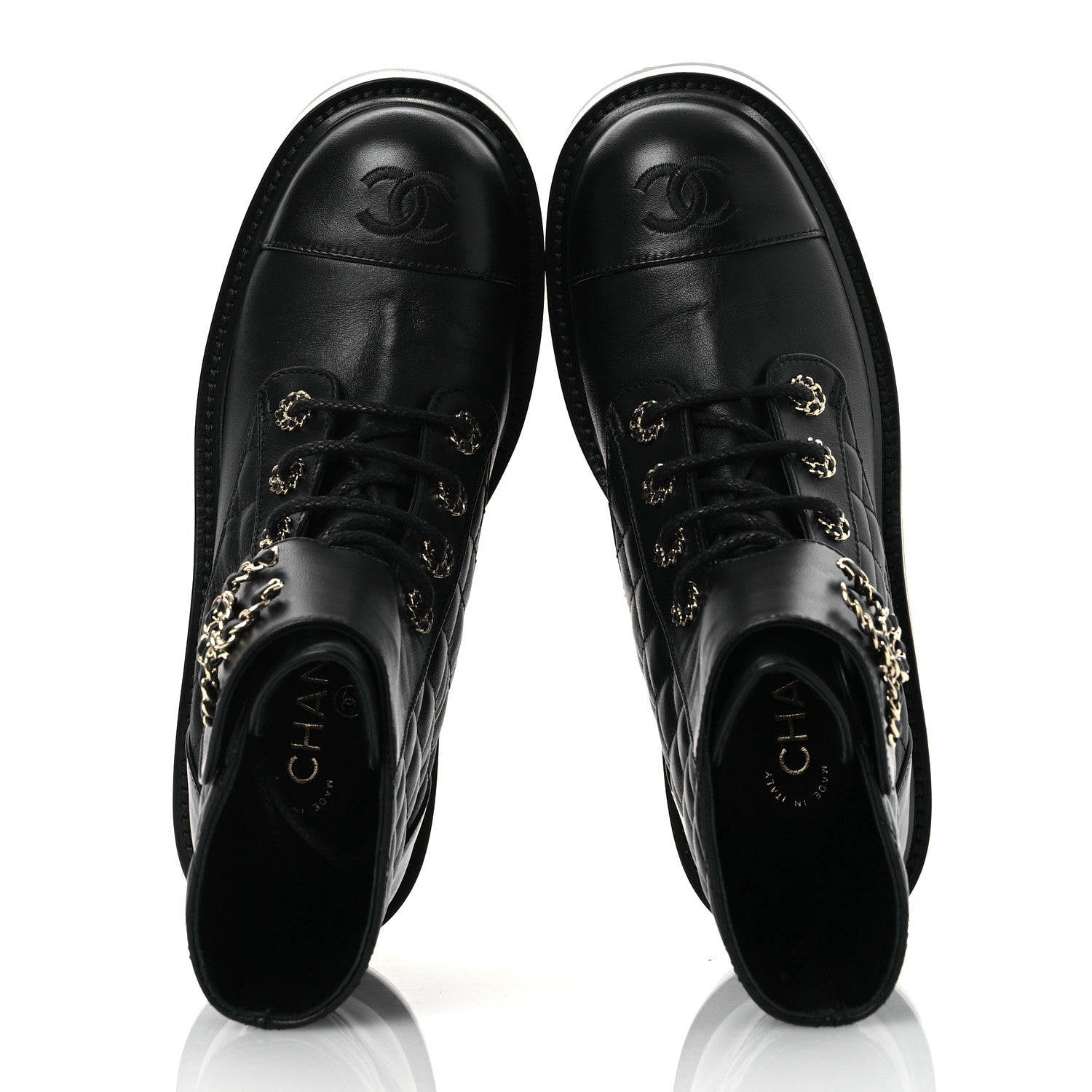 Chanel Lambskin Calfskin Quilted Lace Up Combat Boots 38 Black 2 of 10