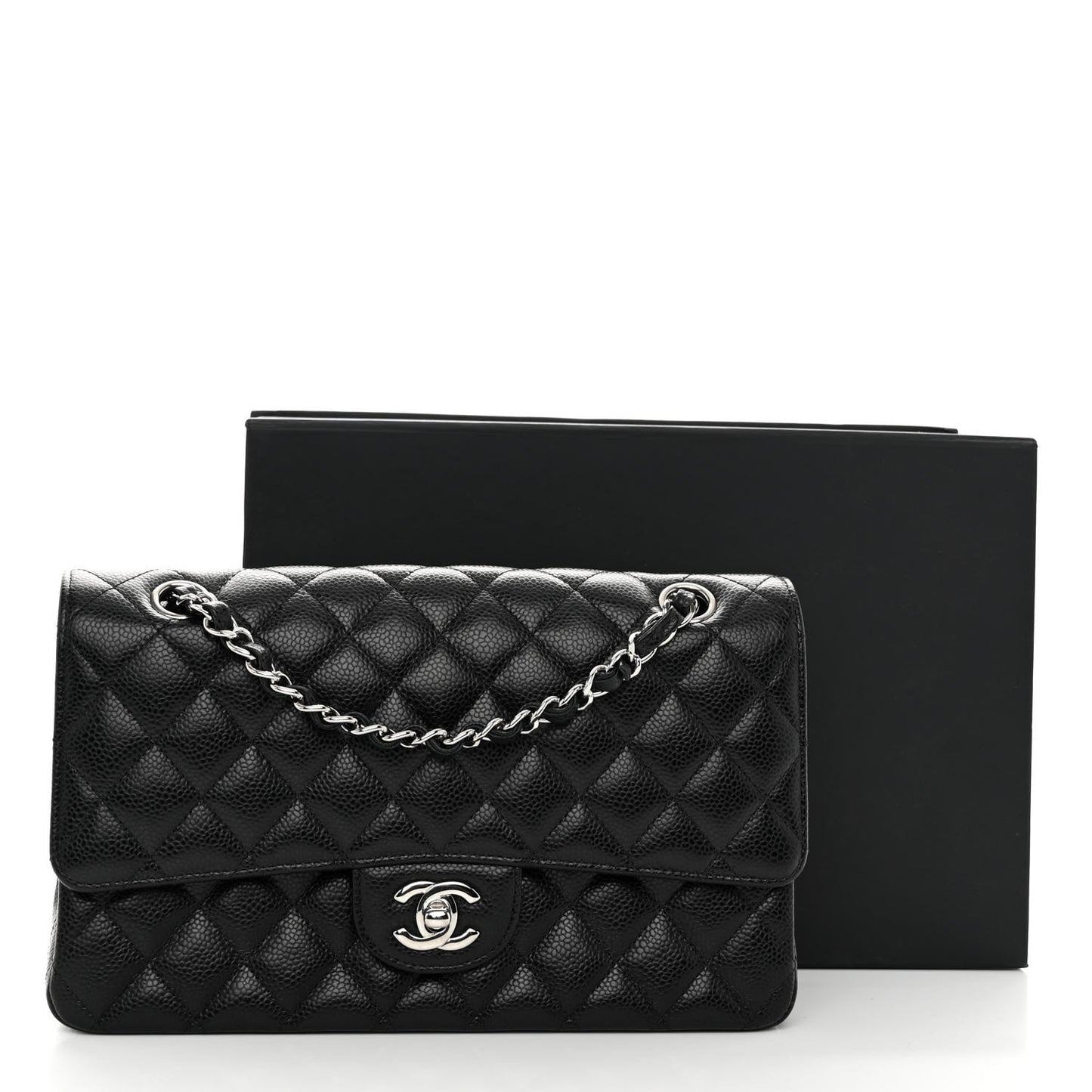 Caviar Quilted Medium Double Flap Black