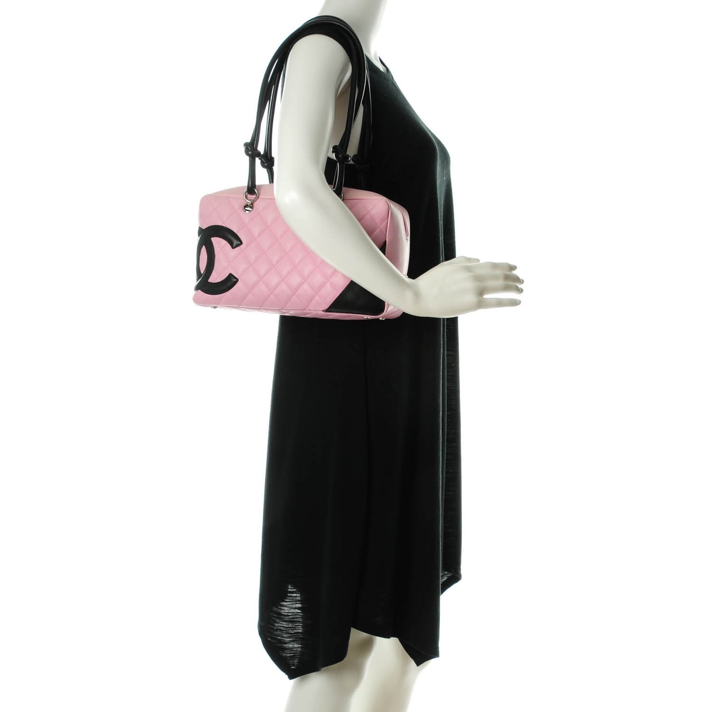 Calfskin Quilted Large Cambon Bowler Pink Black