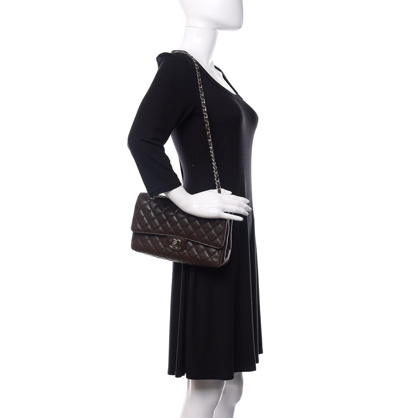 Caviar Quilted Medium Double Flap Brown