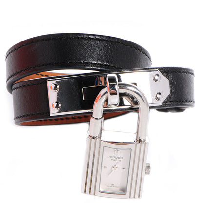Hermes Stainless Steel Barenia 20mm Kelly Cadena Double Tour Quartz Watch Noir 1 of 9