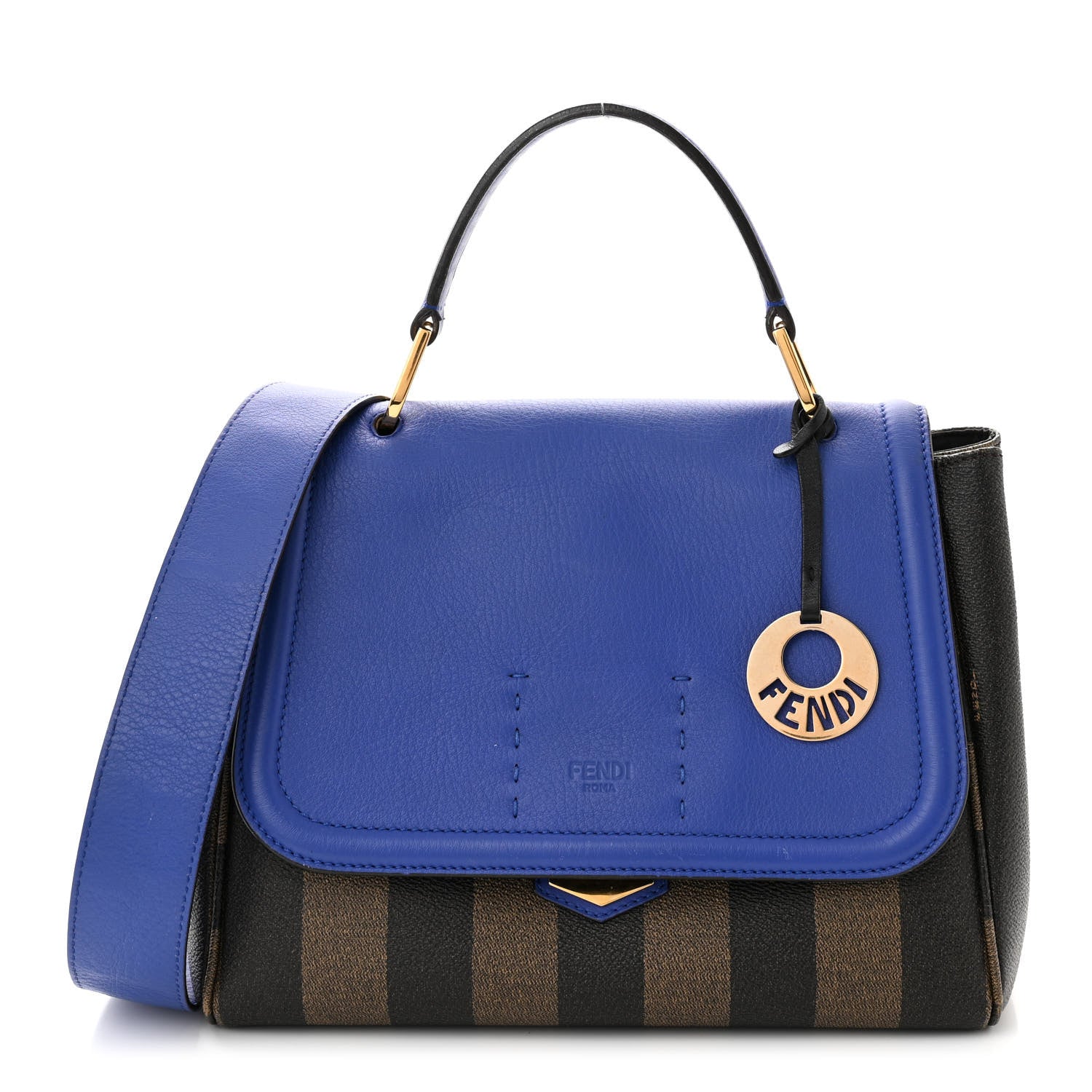 Fendi Pequin Spalmati Vitello Flamingo Shoulder Bag Tobacco Blue Neon 1 of 12