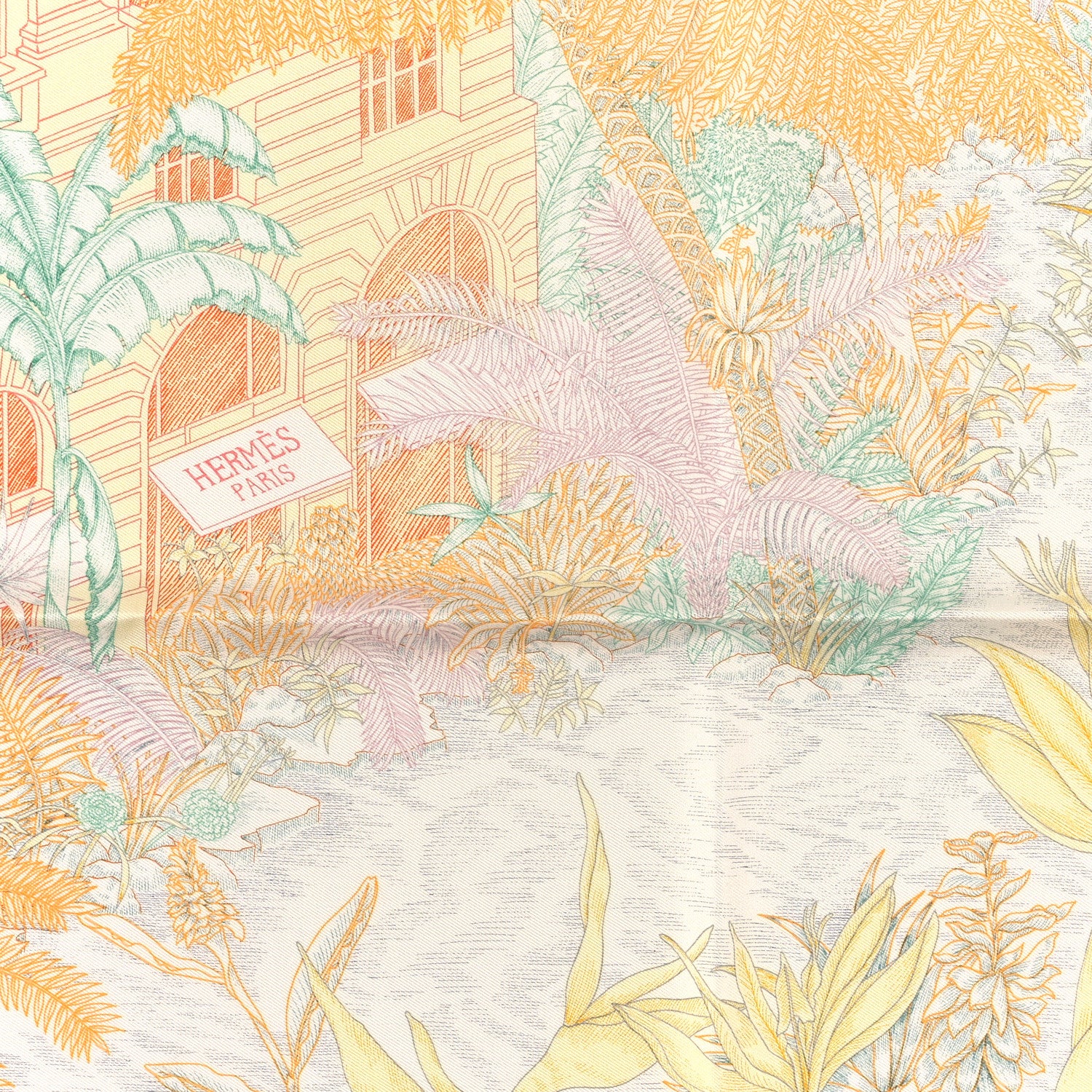 Hermes Silk Faubourg Tropical Scarf 45 Abricot Jaune Vert 2 of 3