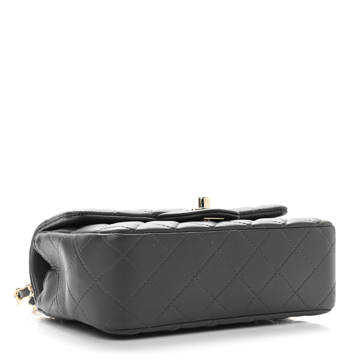 Lambskin Quilted Mini Rectangular Flap Dark Grey