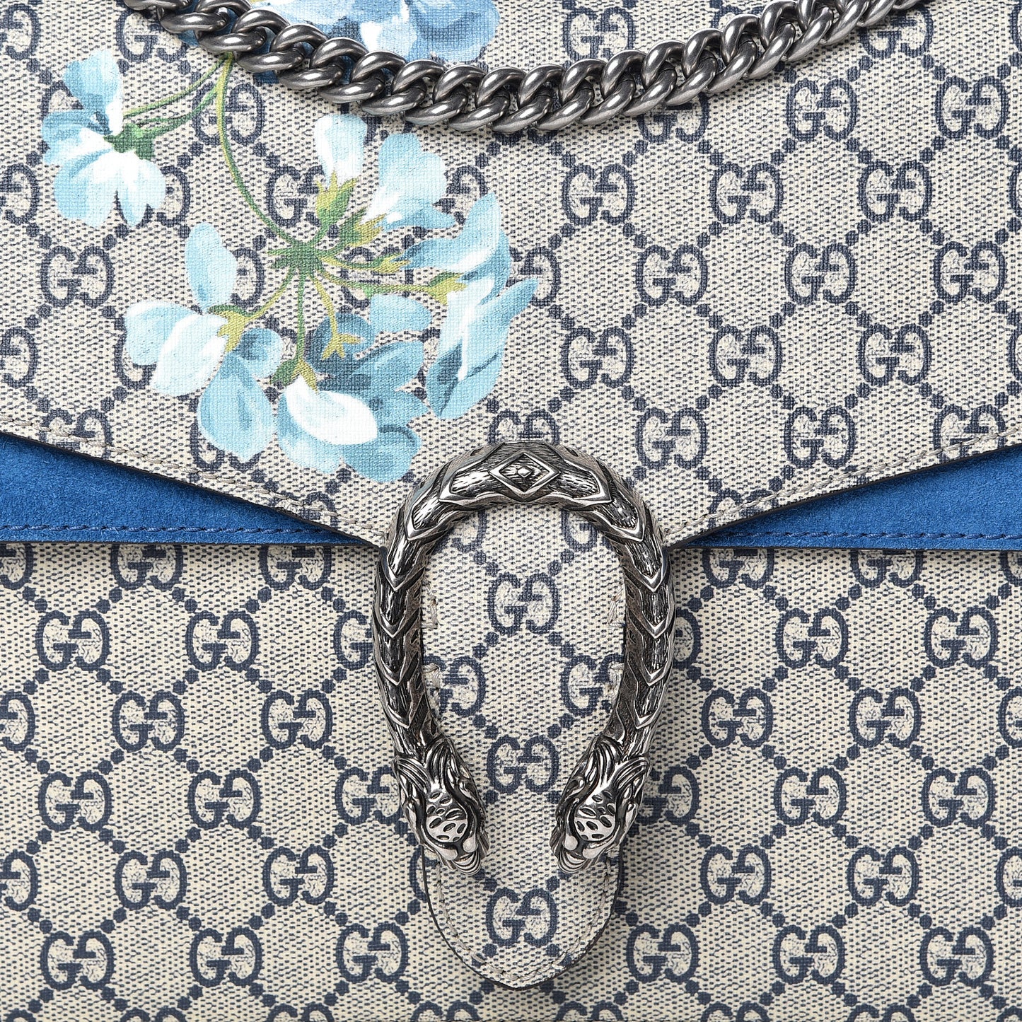 GG Supreme Monogram Blooms Medium Dionysus Shoulder Bag Beige Navy Vintage Blue