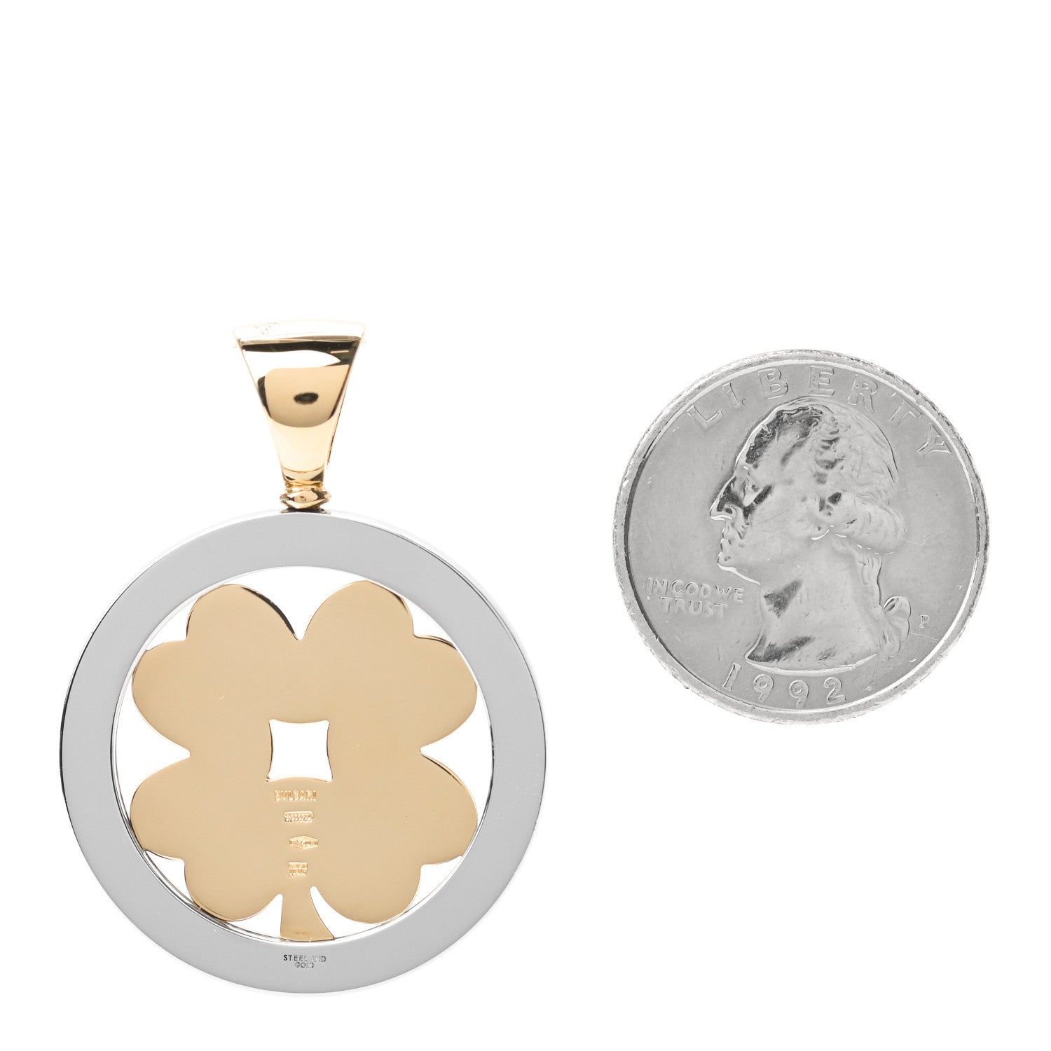 Bulgari 18K Yellow Gold Stainless Steel Tondo Clover Pendant 2 of 5