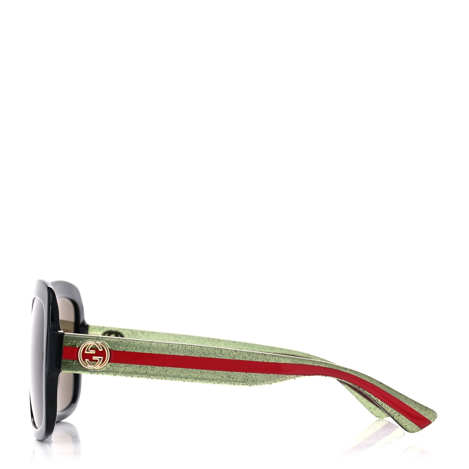 Gucci Acetate Square Frame Web Glitter Sunglasses GG0036S Black Green 3 of 8