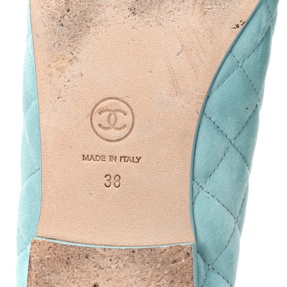 Chanel Suede Calfskin Quilted Cap Toe CC Ballerina Flats 38 Light Blue 7 of 10