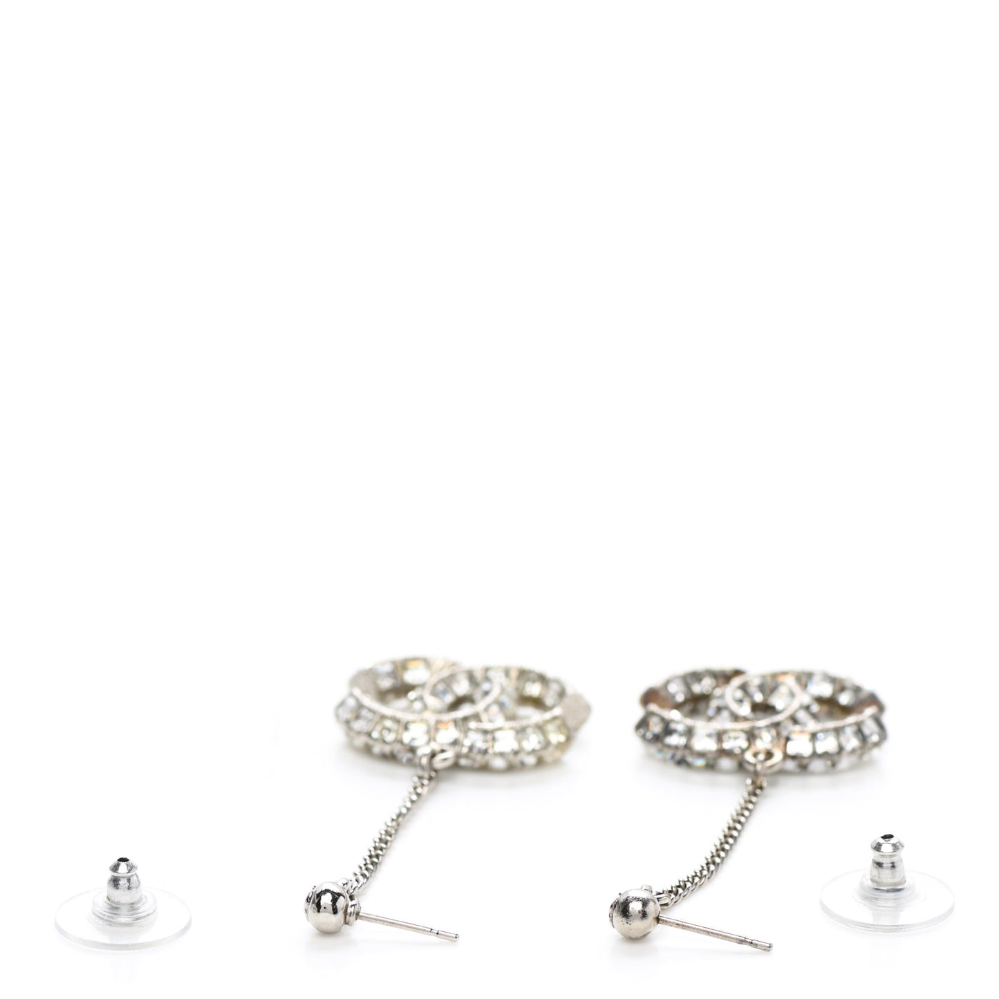 Baguette Crystal CC Drop Earrings Silver