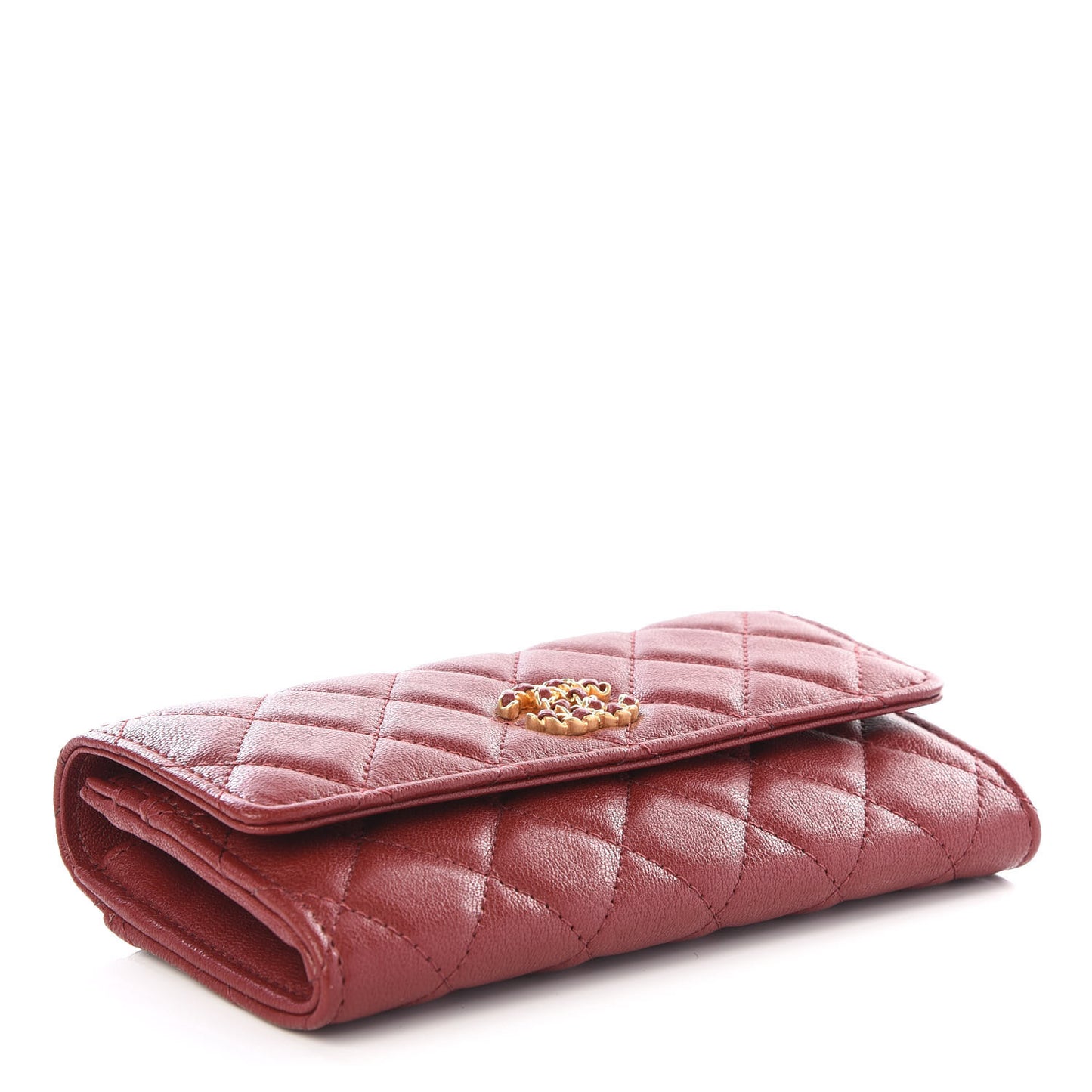 Lambskin Quilted Medium 19 Flap Wallet Burgundy
