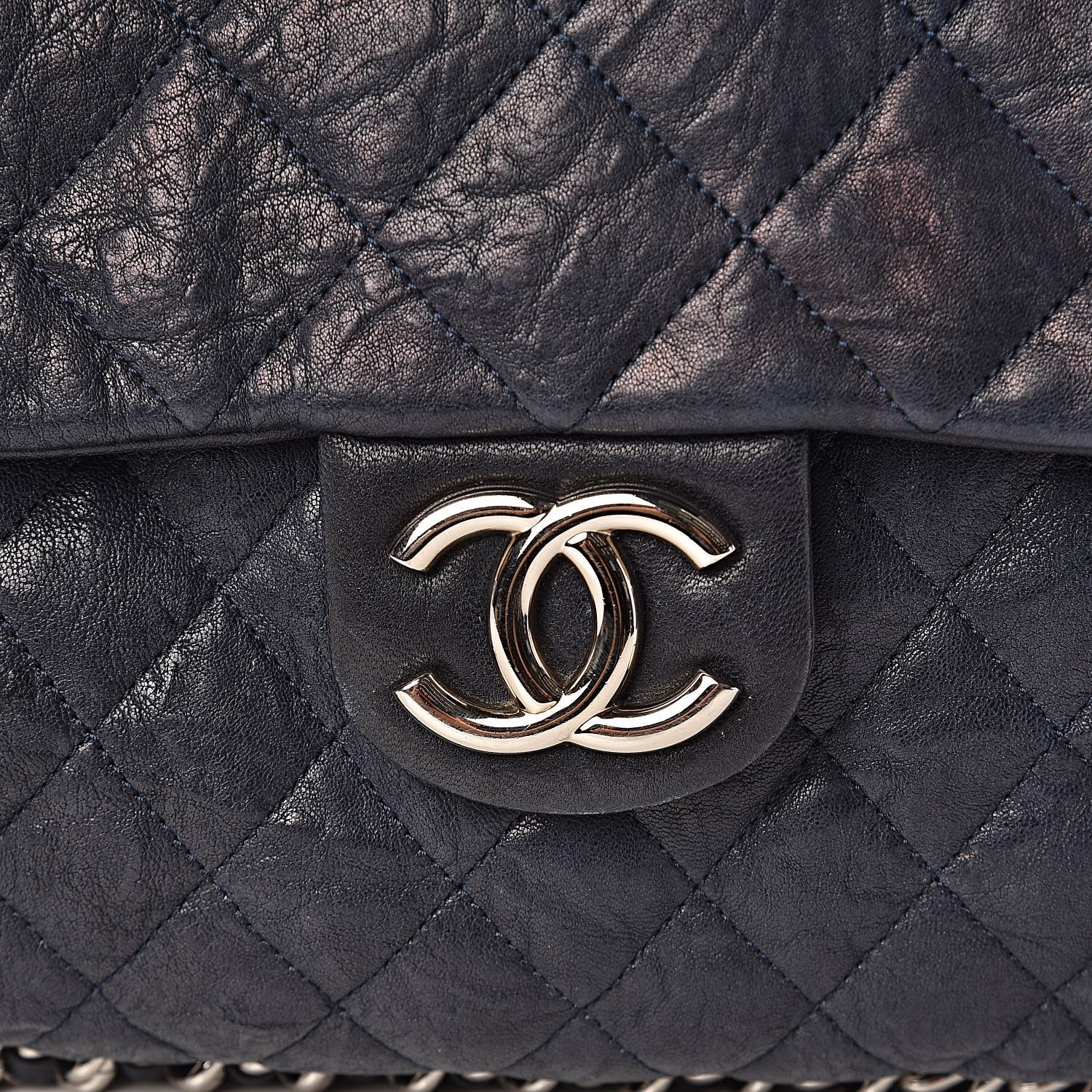 Chanel Washed Lambskin Quilted Chain Around Maxi Flap Dark Navy Blue 8 of 11