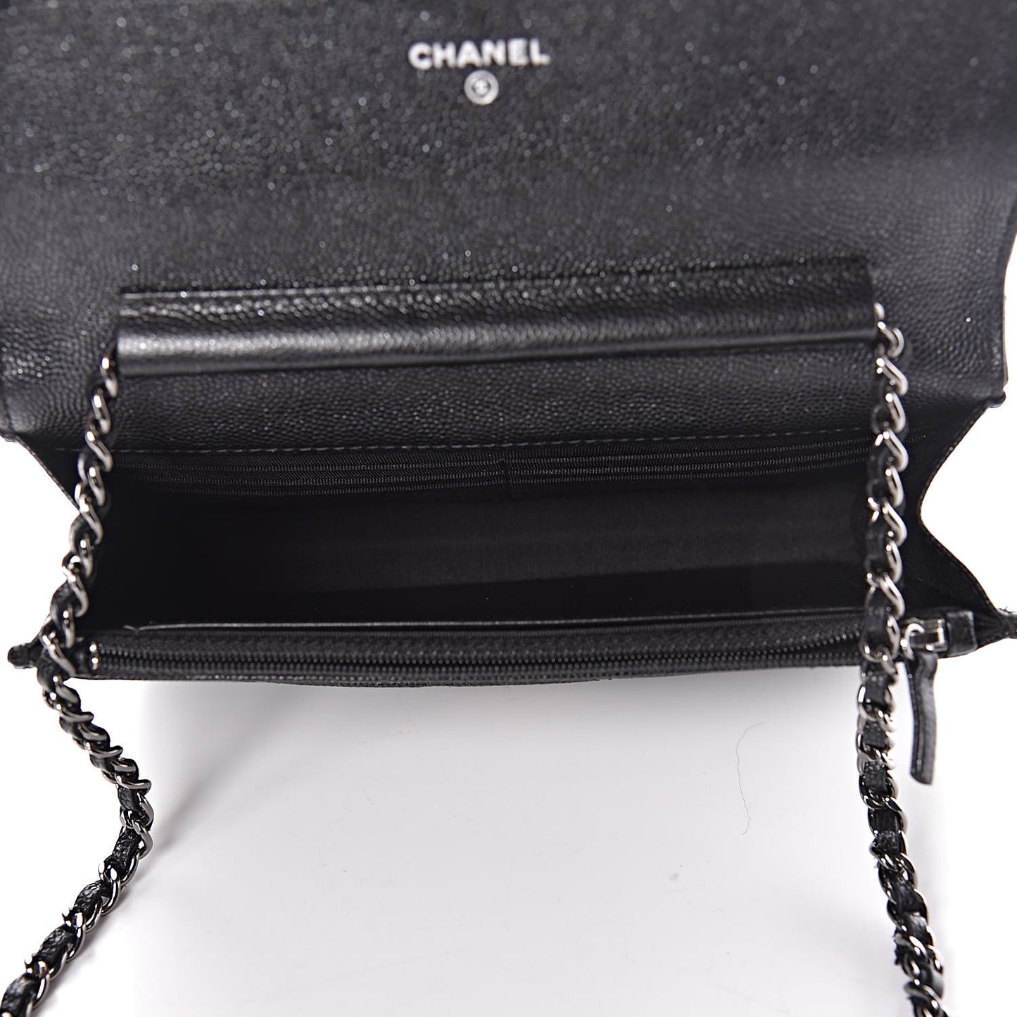 Iridescent Caviar Quilted Wallet On Chain WOC Black