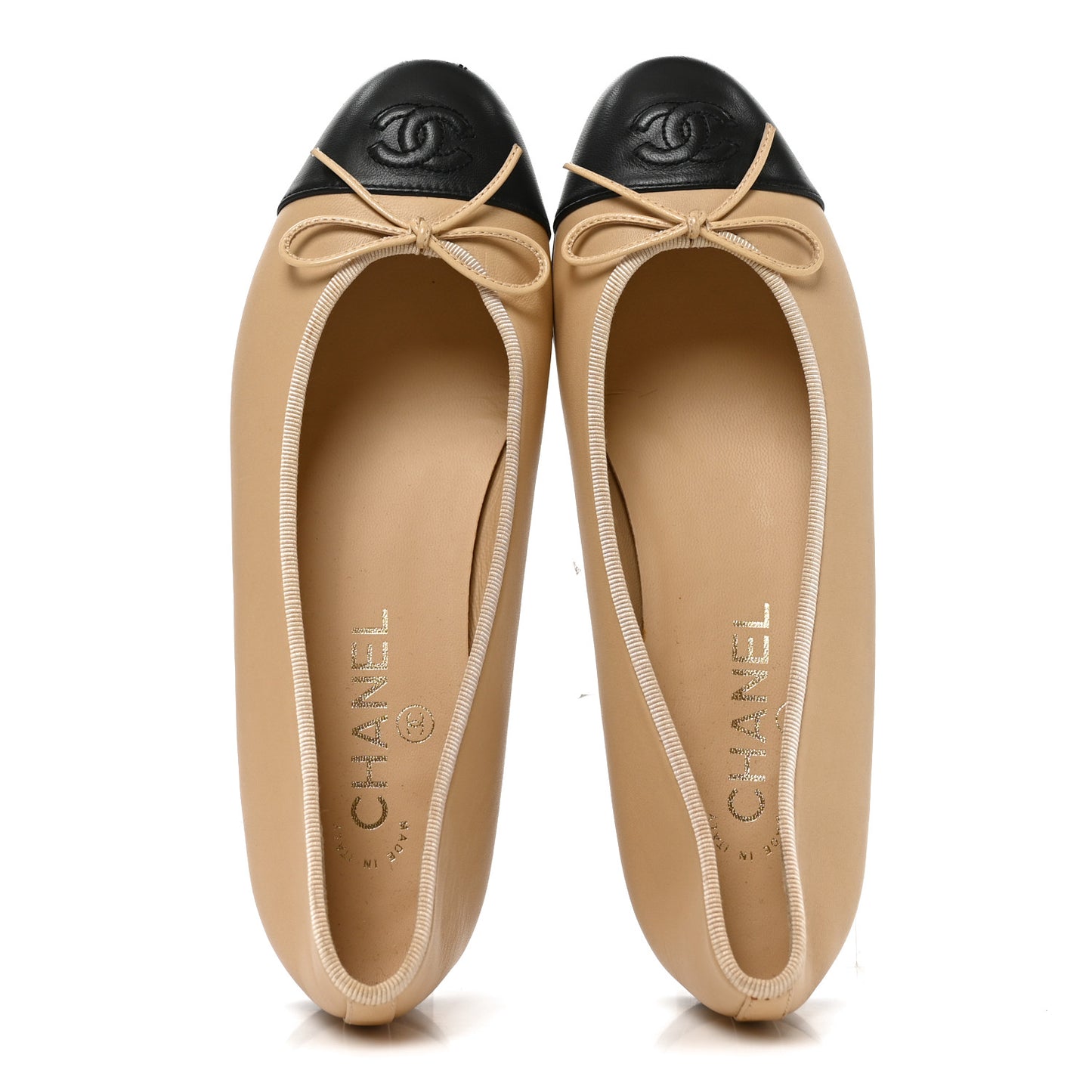Lambskin Cap Toe CC Ballerina Flats 37.5 Beige Black