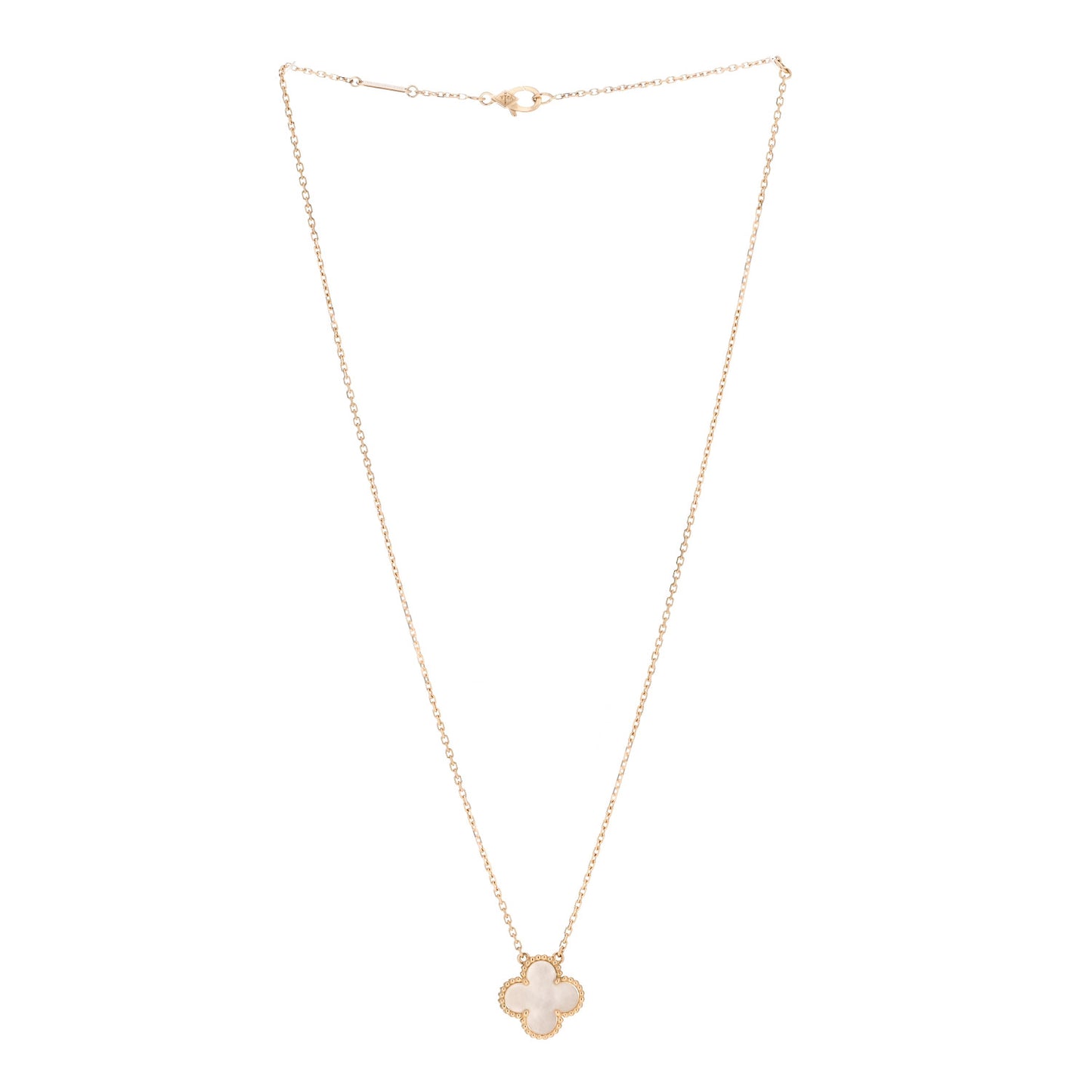 18K Yellow Gold Mother of Pearl Vintage Alhambra Pendant Necklace