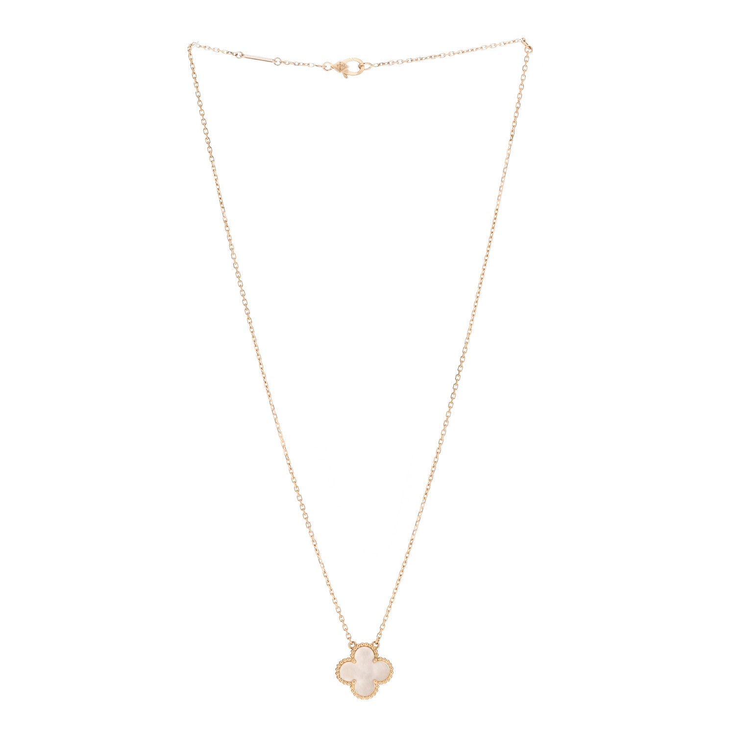 Van Cleef & Arpels 18K Yellow Gold Mother of Pearl Vintage Alhambra Pendant Necklace 3 of 6