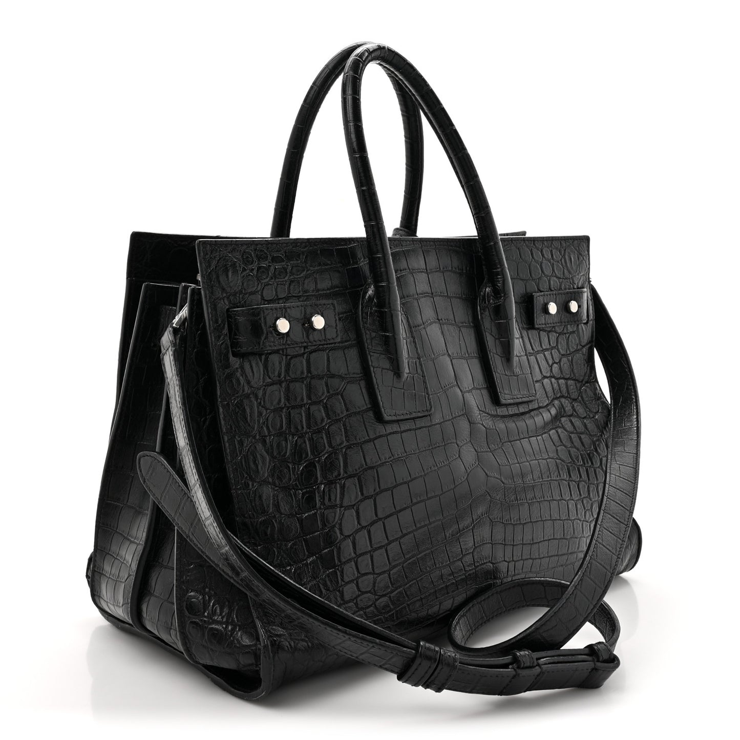Calfskin Crocodile Embossed Small Sac de Jour Black