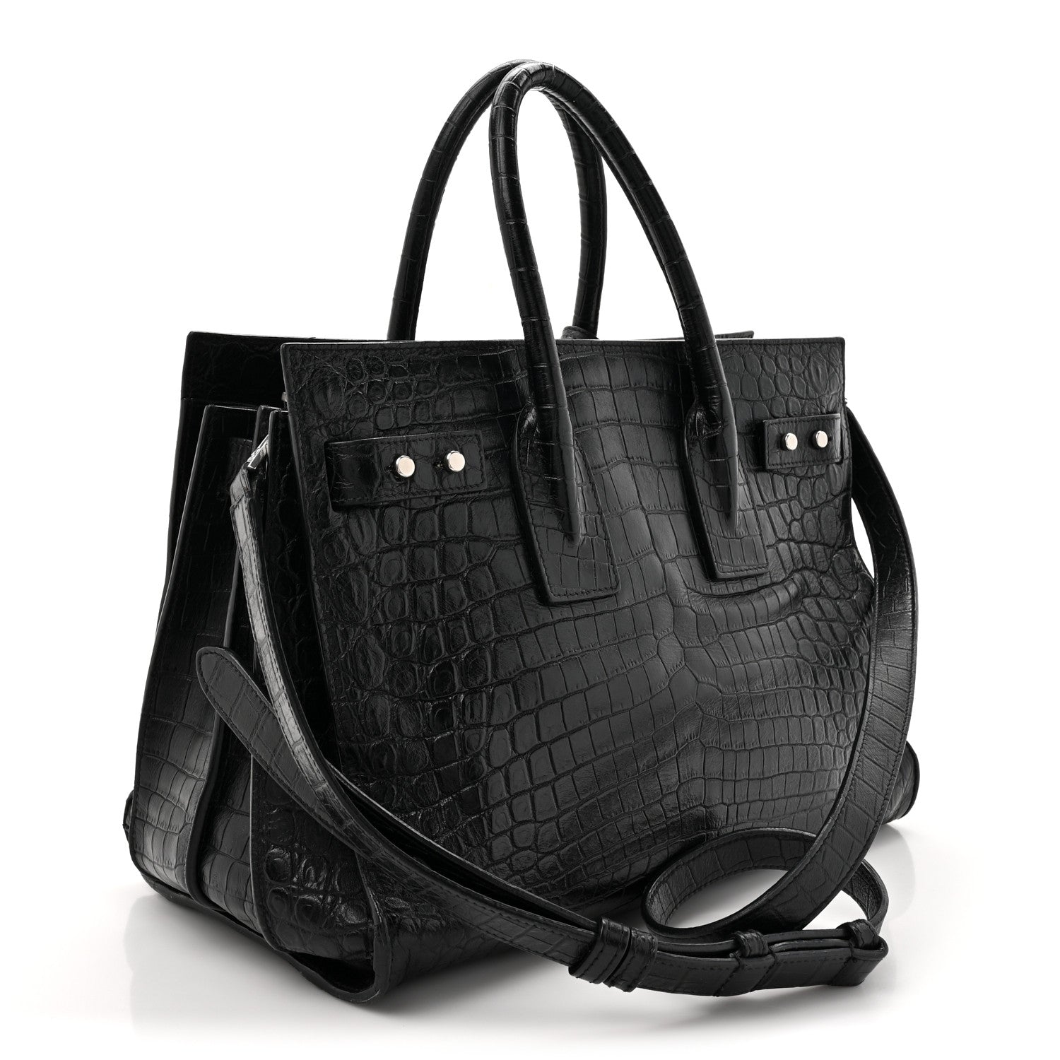 Saint Laurent Calfskin Crocodile Embossed Small Sac de Jour Black 3 of 20