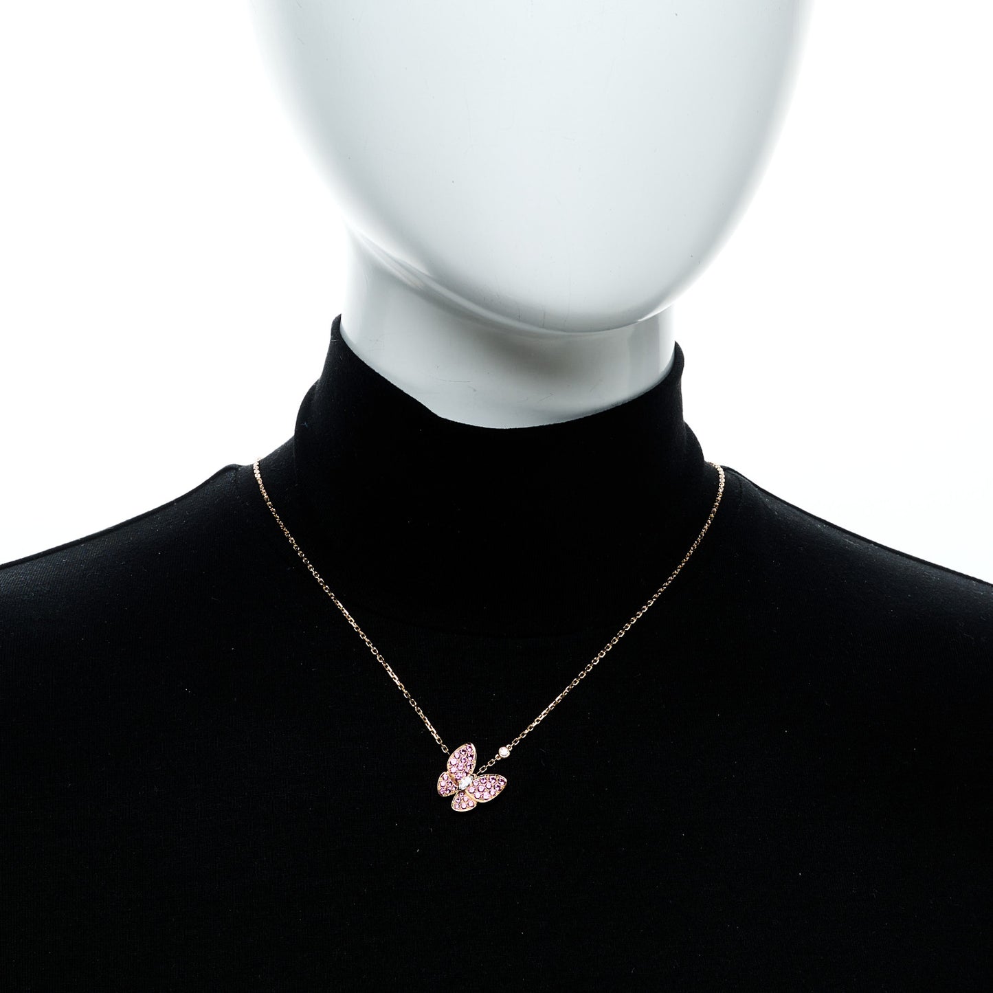 18K Rose Gold Diamond Pink Sapphire Two Butterfly Pendant Necklace