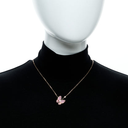 Van Cleef & Arpels 18K Rose Gold Diamond Pink Sapphire Two Butterfly Pendant Necklace 2 of 7