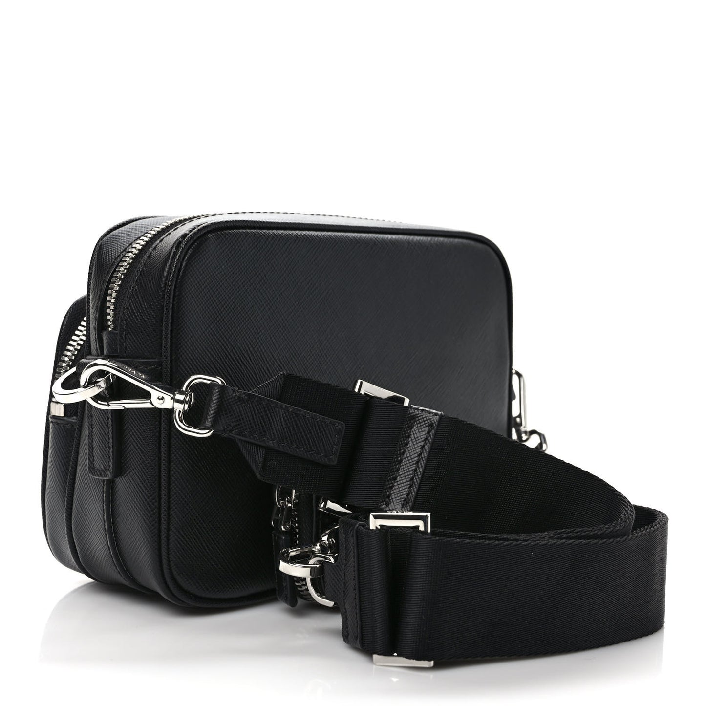 Saffiano Travel Pocket Double Zip Shoulder Bag Black