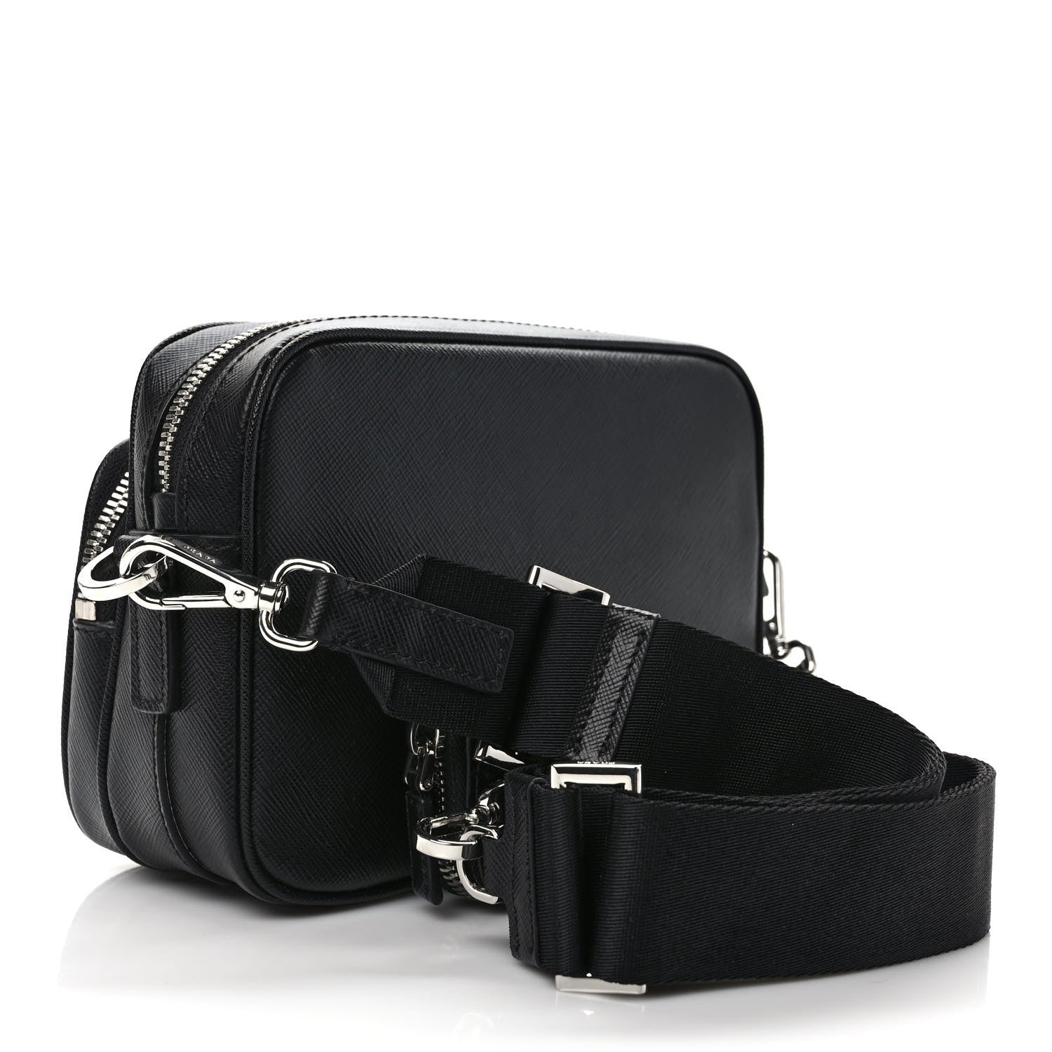 Prada Saffiano Travel Pocket Double Zip Shoulder Bag Black 3 of 9