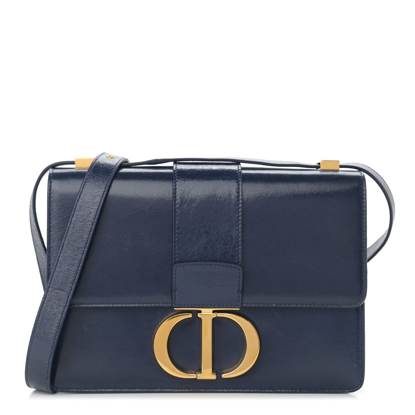 Shiny Crinkled Lambskin 30 Montaigne Flap Bag Indigo