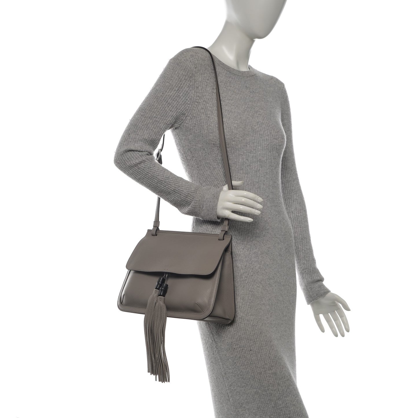 Cellarius Calfskin Medium Bamboo Daily Flap Shoulder Bag Storm Grey