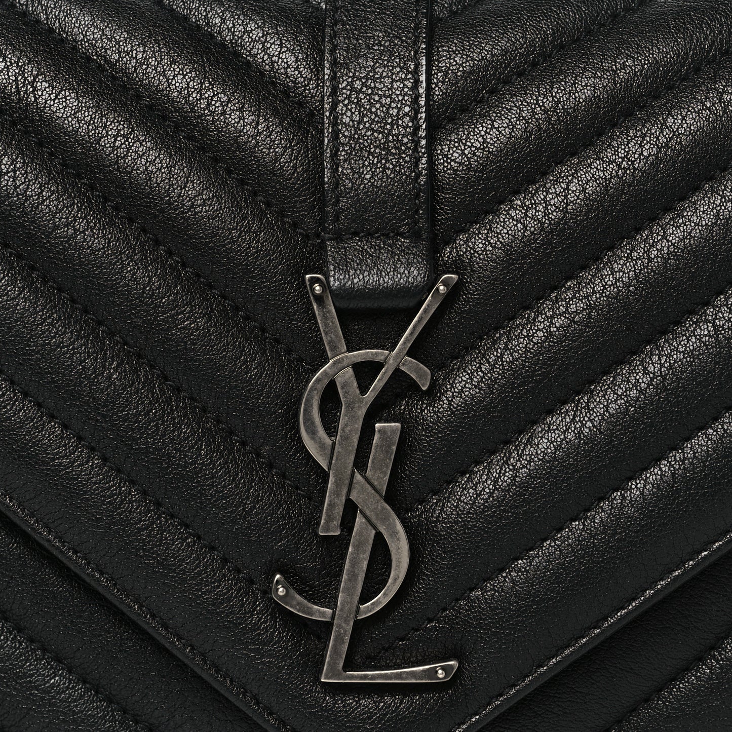 Sheepskin Matelasse Chevron Monogram Medium College Bag Black