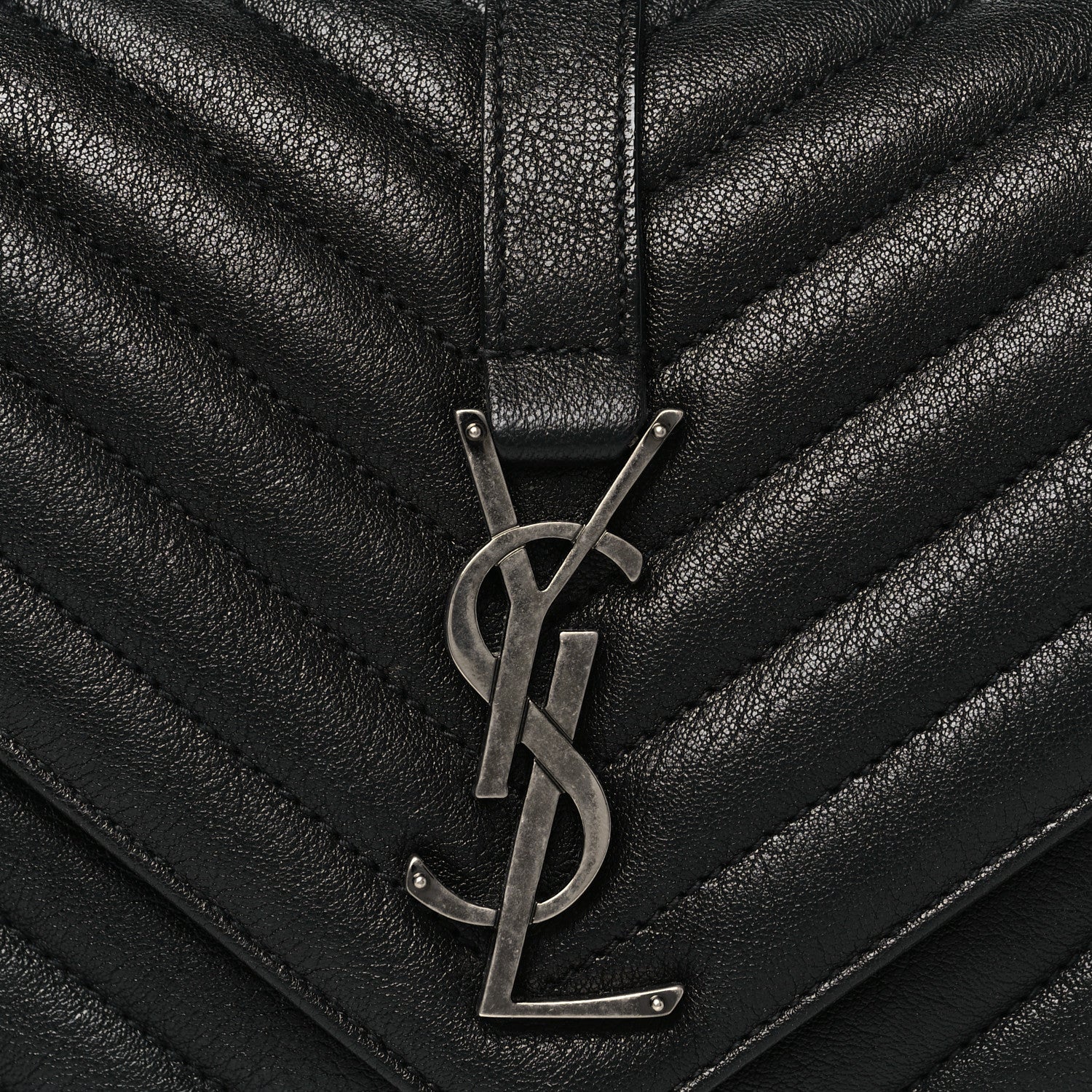Saint Laurent Sheepskin Matelasse Chevron Monogram Medium College Bag Black 7 of 9