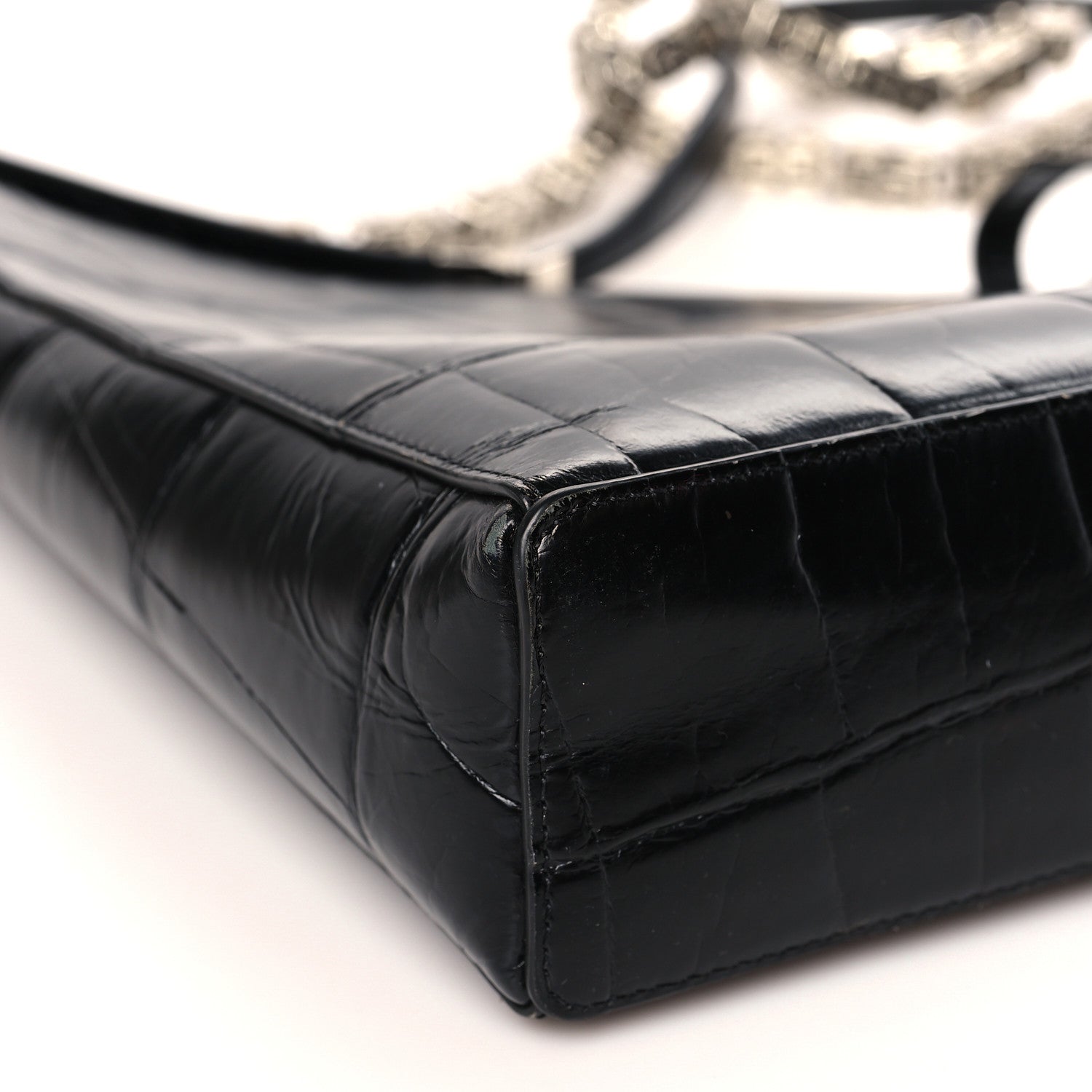 Givenchy Calfskin Crocodile Embossed Large Cut Out Shoulder Bag Black 7 of 8