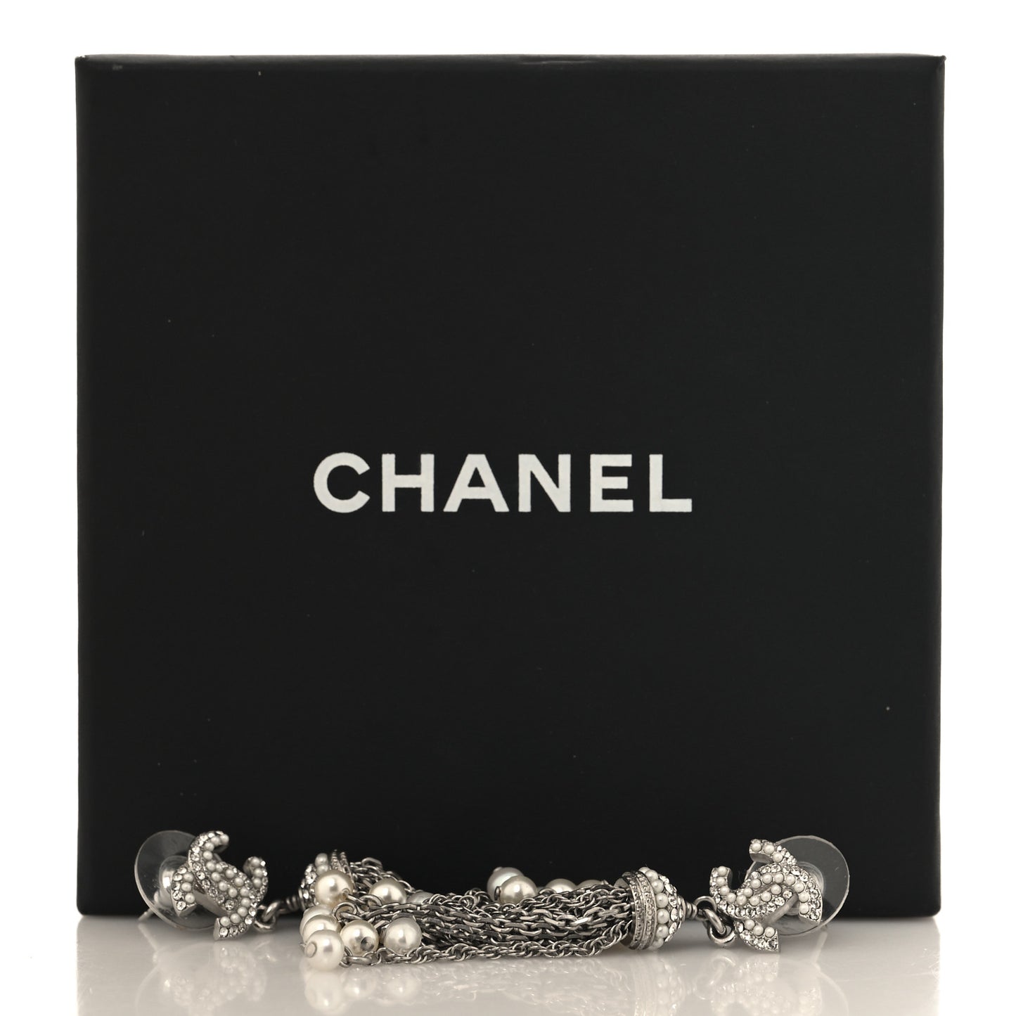 Pearl Crystal CC Drop Earrings Silver