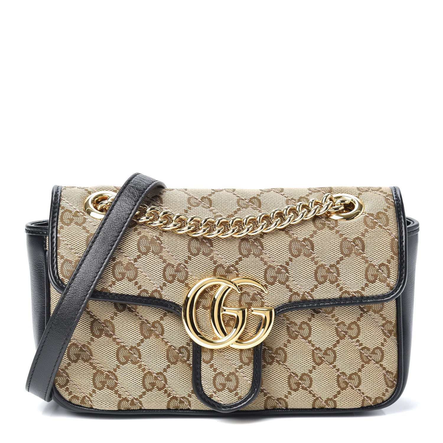 Gucci Monogram Matelasse Diagonal Mini GG Marmont Shoulder Bag Beige Black 1 of 8