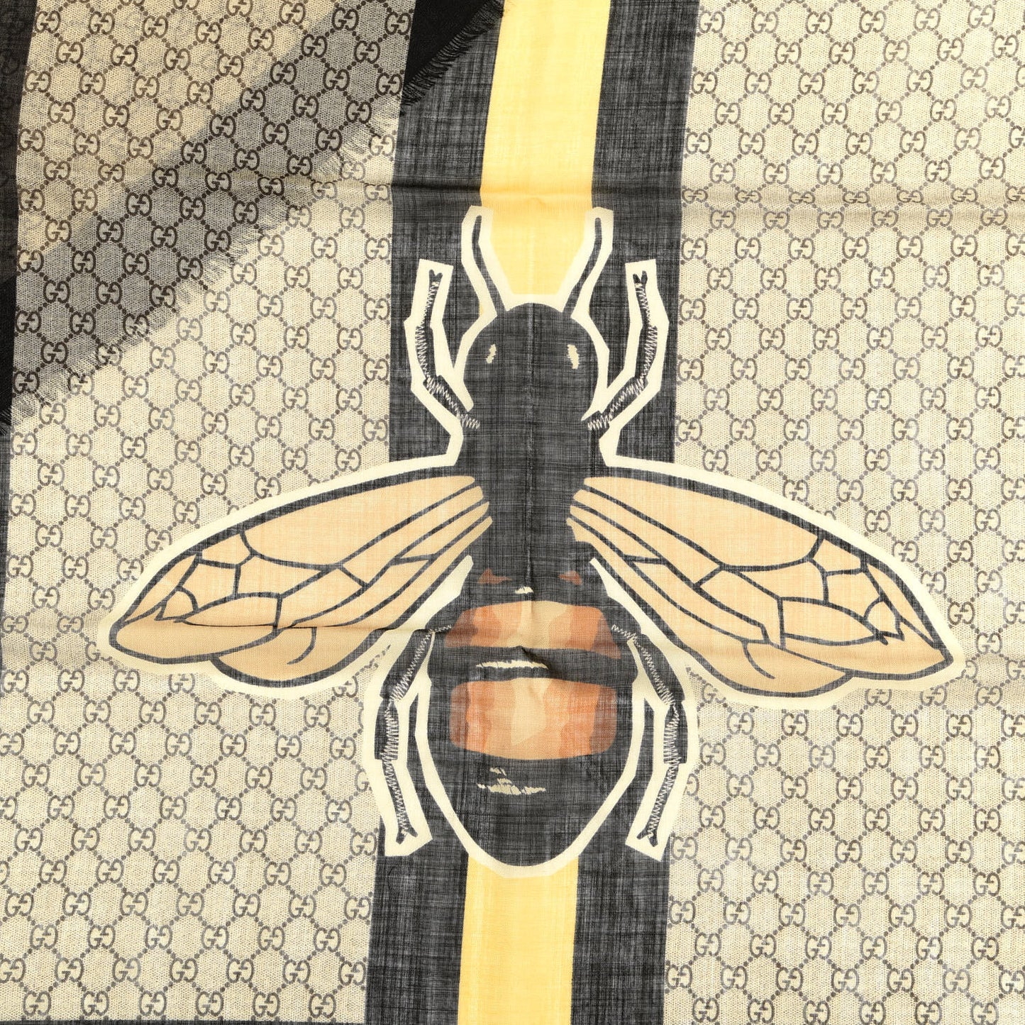 Wool GG Supreme Monogram Web Bee Scarf Beige