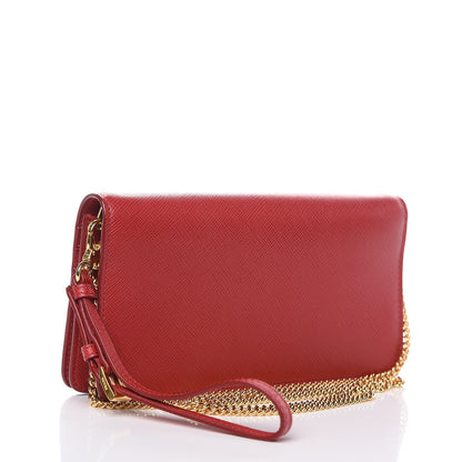 Prada Saffiano Metal Phone Wristlet Crossbody Wallet Fuoco 3 of 9