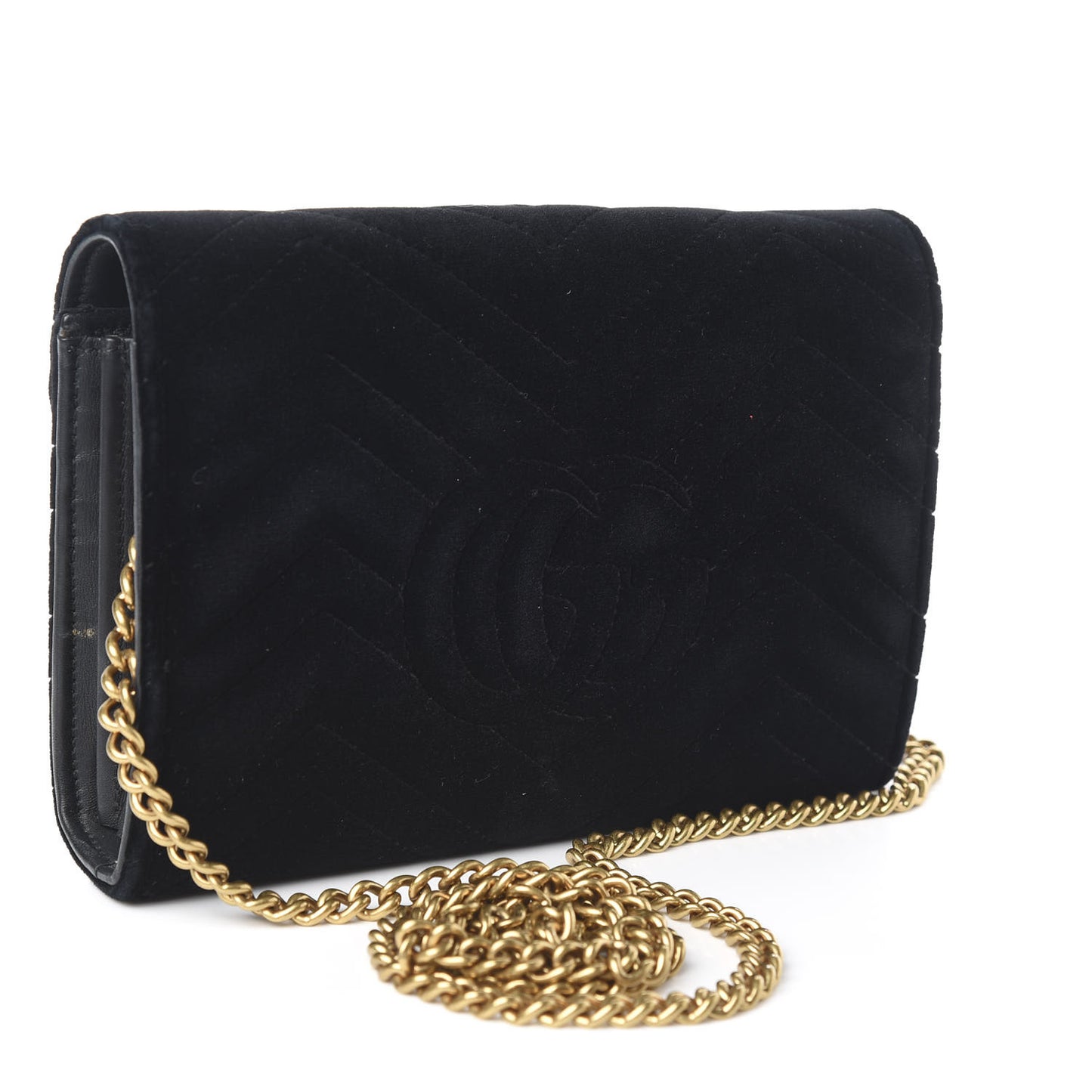 Velvet Matelasse GG Marmont Chain Wallet Black