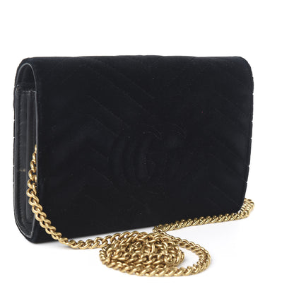 Gucci Velvet Matelasse GG Marmont Chain Wallet Black 3 of 13