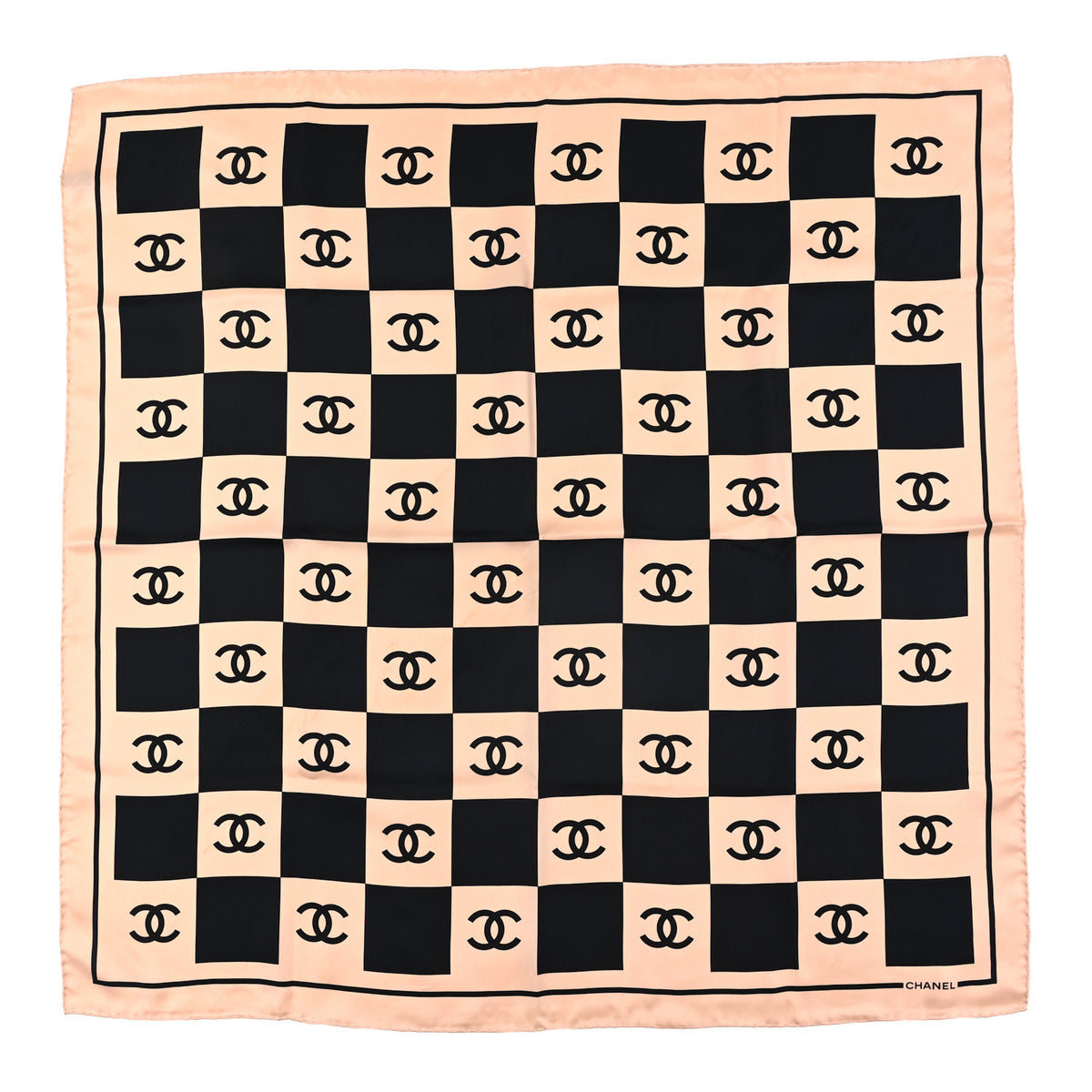 Silk CC Checkered Square Scarf Black Light Pink