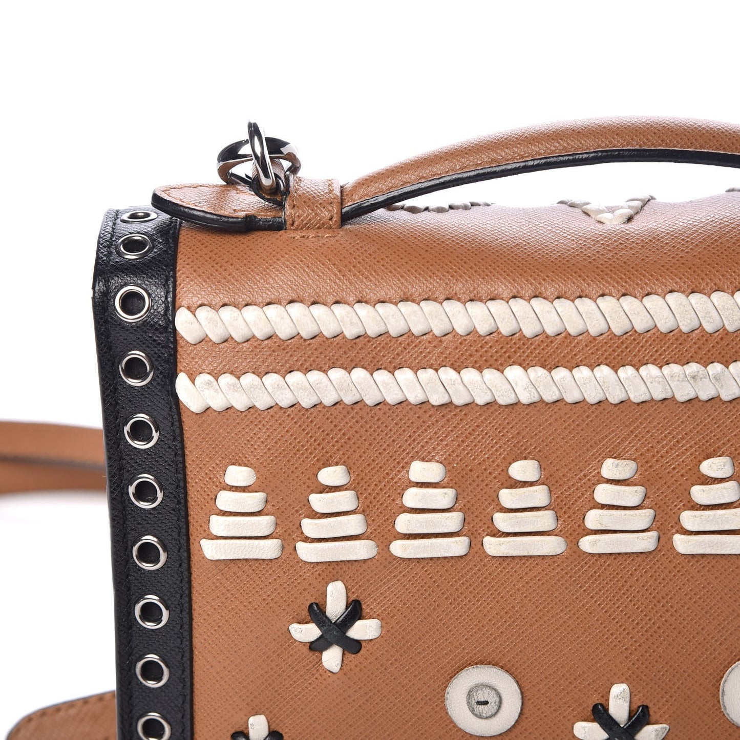 Saffiano Embroidered Pattina Crossbody Bag Caramel Ghiaccio