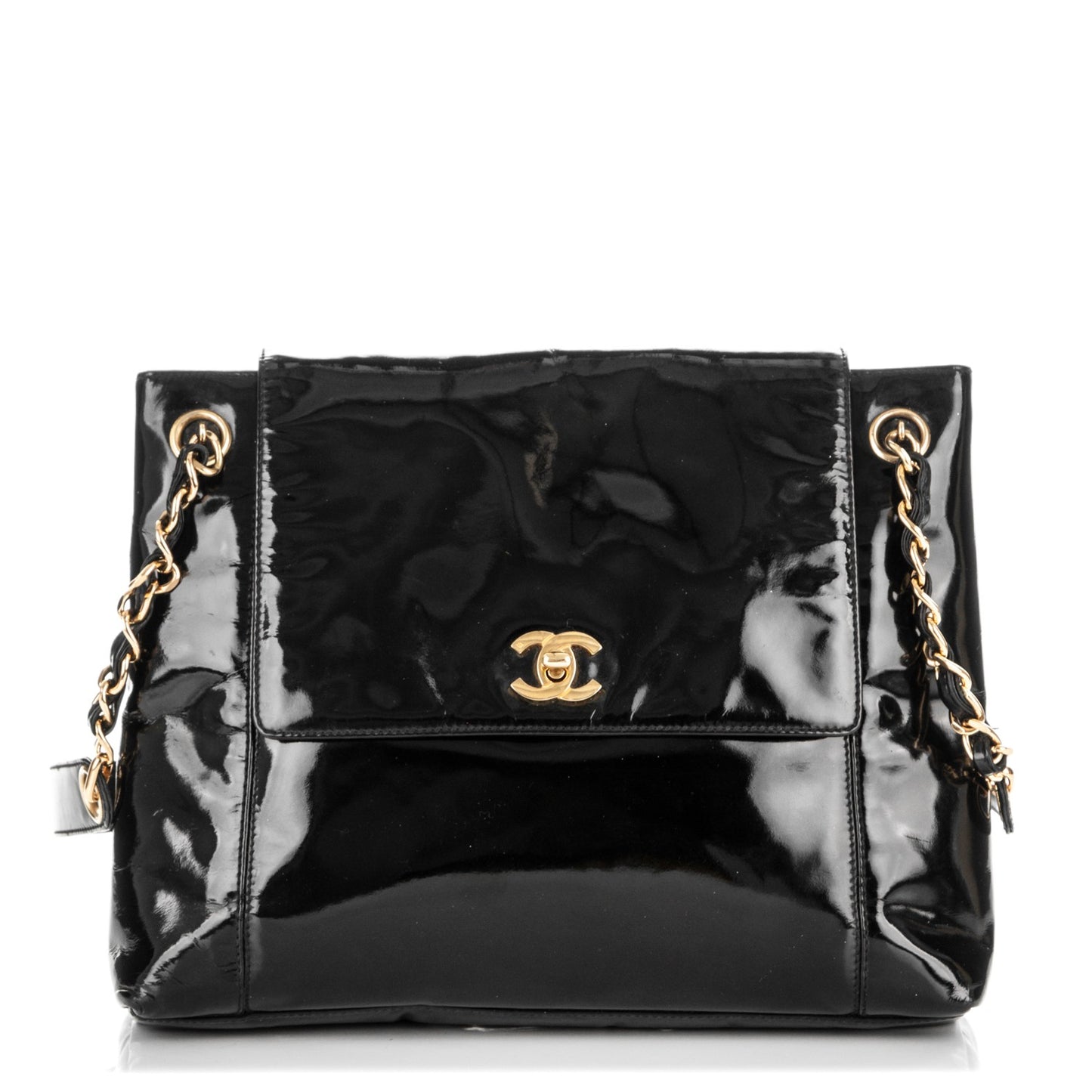 Patent Flap Shoulder Bag Black