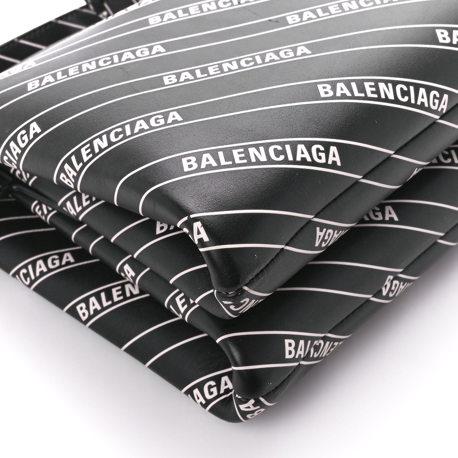 Balenciaga Calfskin Diagonal Allover Logo Print S Flap Bag Black White 10 of 11