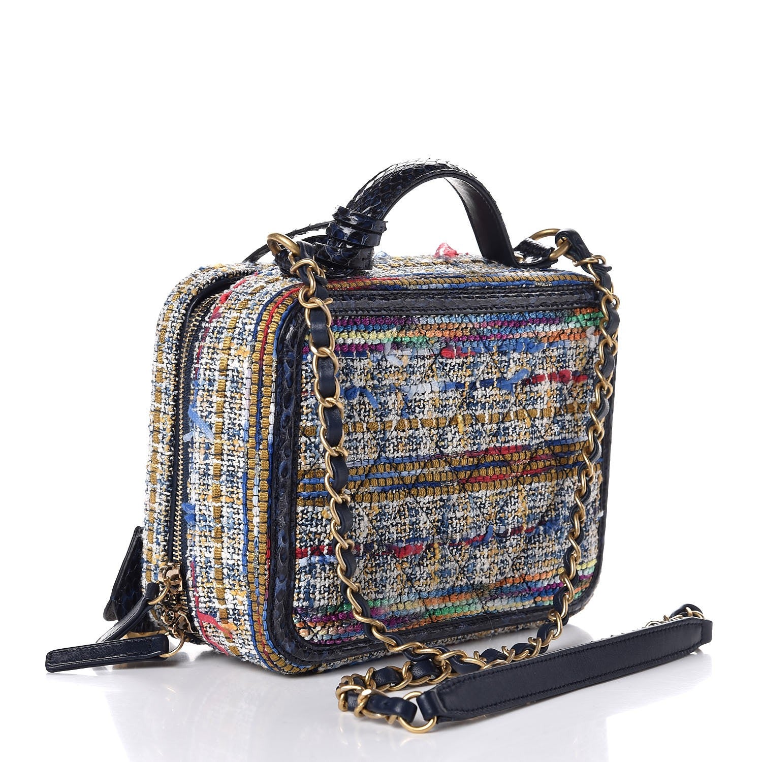 Chanel Tweed Snakeskin Quilted Medium CC Filigree Vanity Case Multicolor 3 of 7