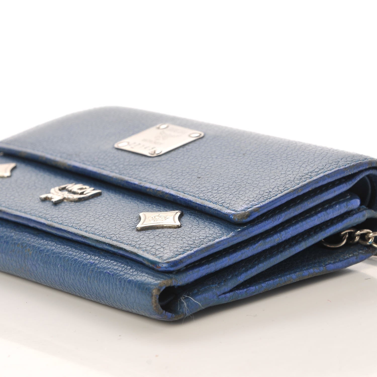 MCM Calfskin Studded Compact Wallet Blue 12 of 19